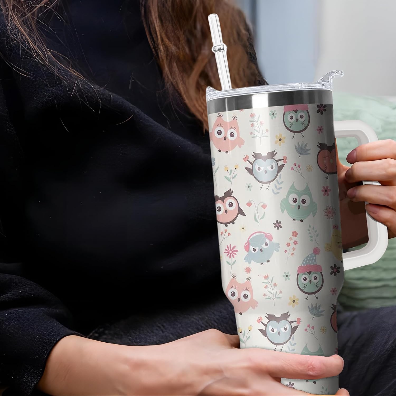 40 oz Christmas Snowflake Stainless Steel Insulated Tumbler with Handle and Straw