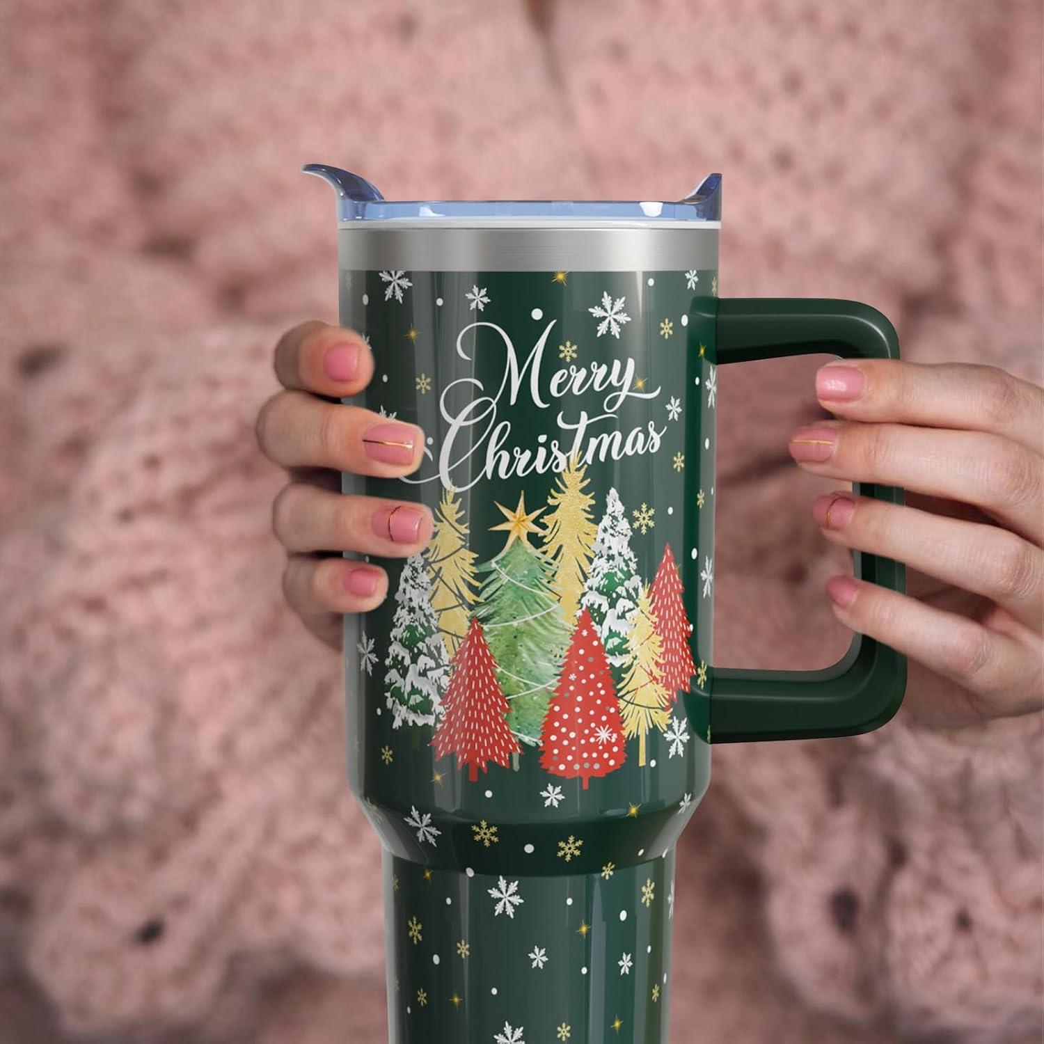 40 oz Christmas Snowman Stainless Steel Insulated Tumbler with Handle and Straw