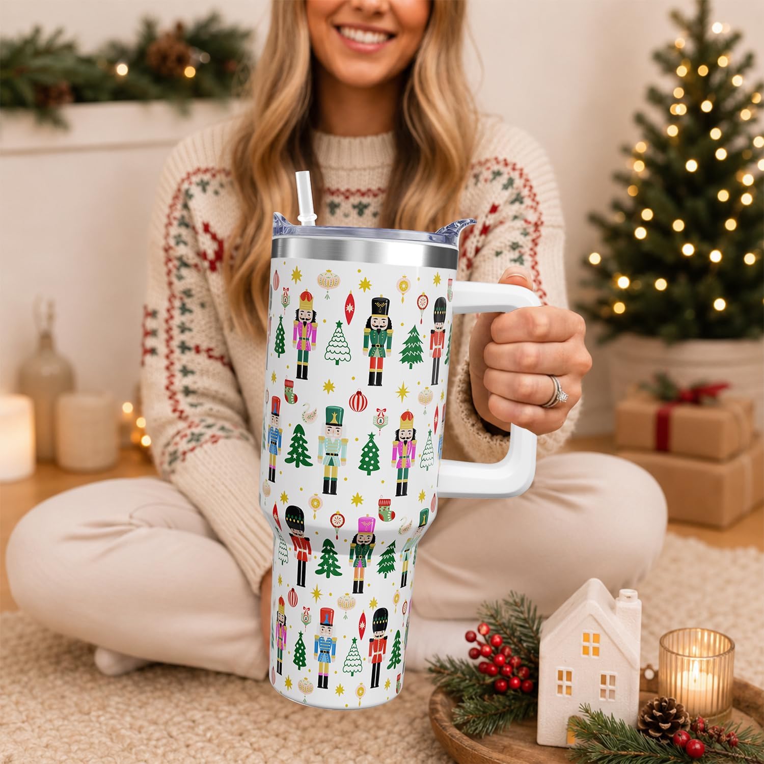 40 oz Christmas Snowflake Reindeer Stainless Steel Insulated Travel Tumbler