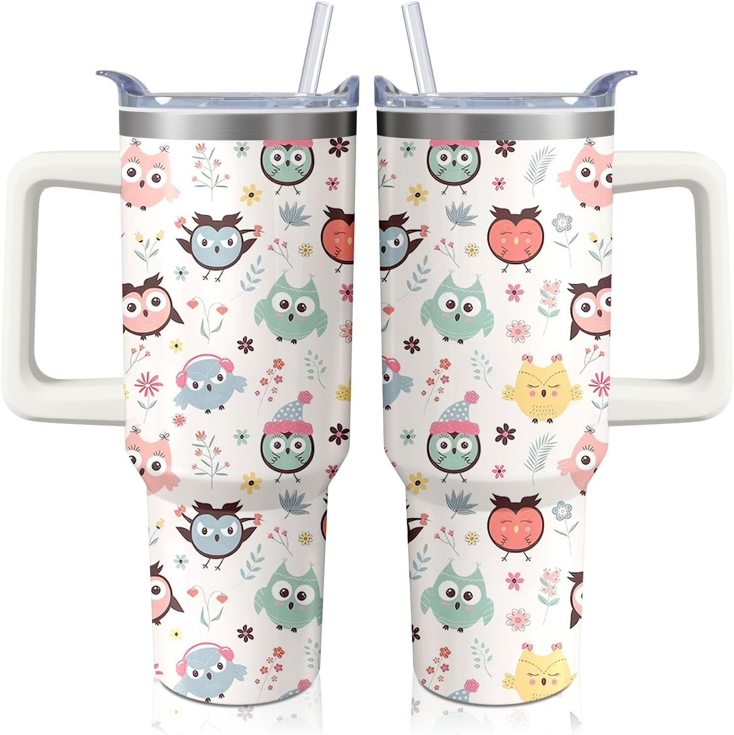 40 oz Christmas Snowflake Stainless Steel Insulated Tumbler with Handle and Straw