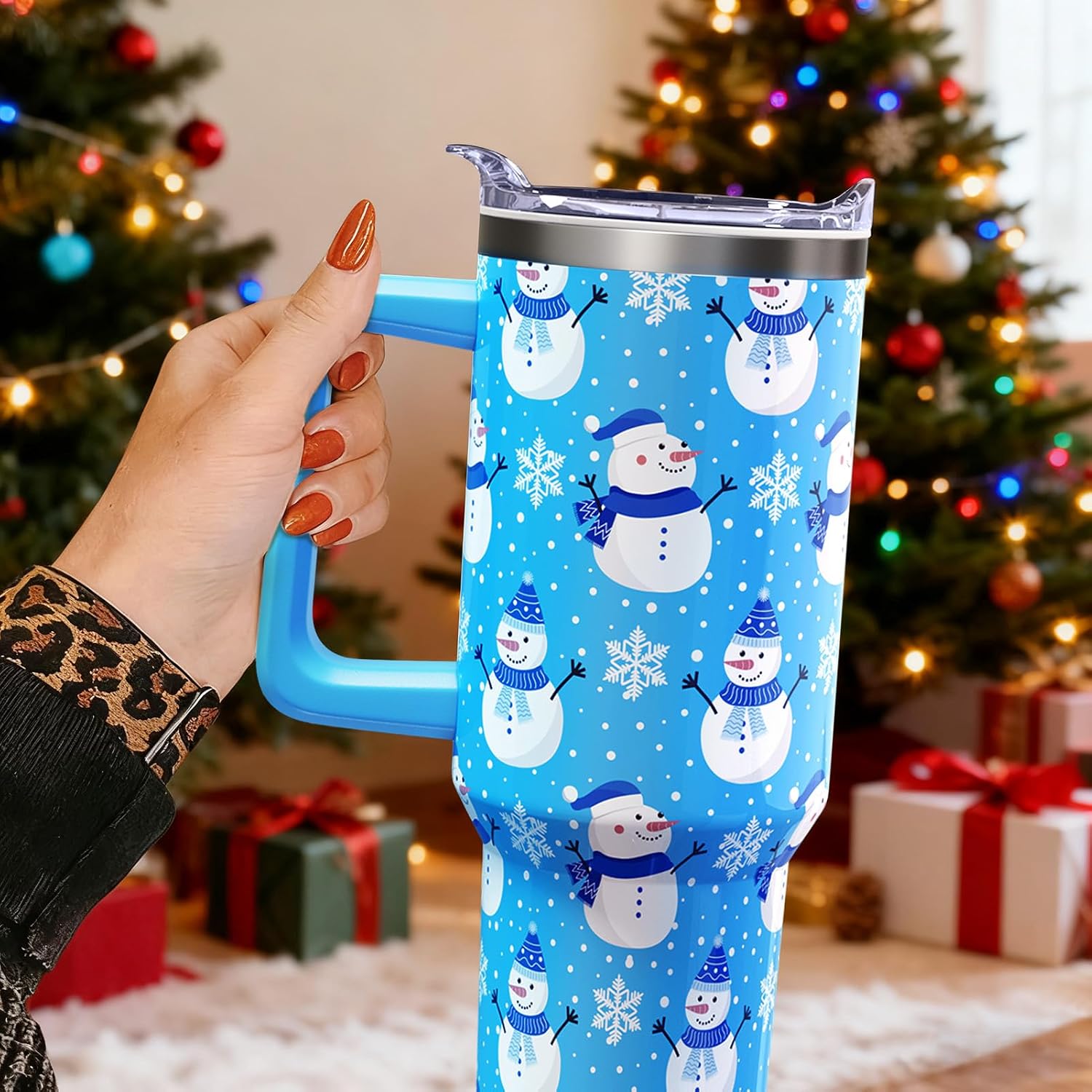 40 oz Christmas Insulated Tumbler with Handle Lid and Straw