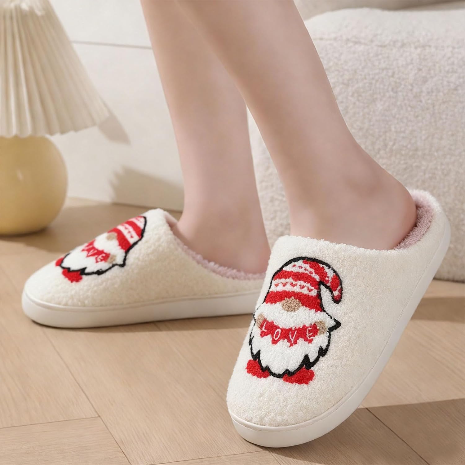 Christmas Fuzzy Warm Slip On House Slippers for Women and Men