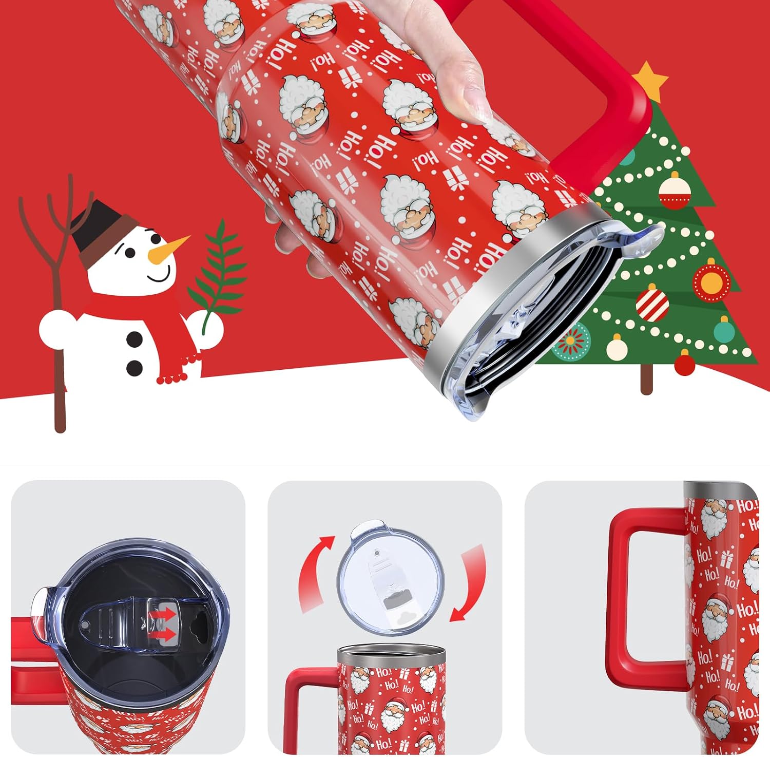 Christmas 40 oz Tumbler with Handle and Straw