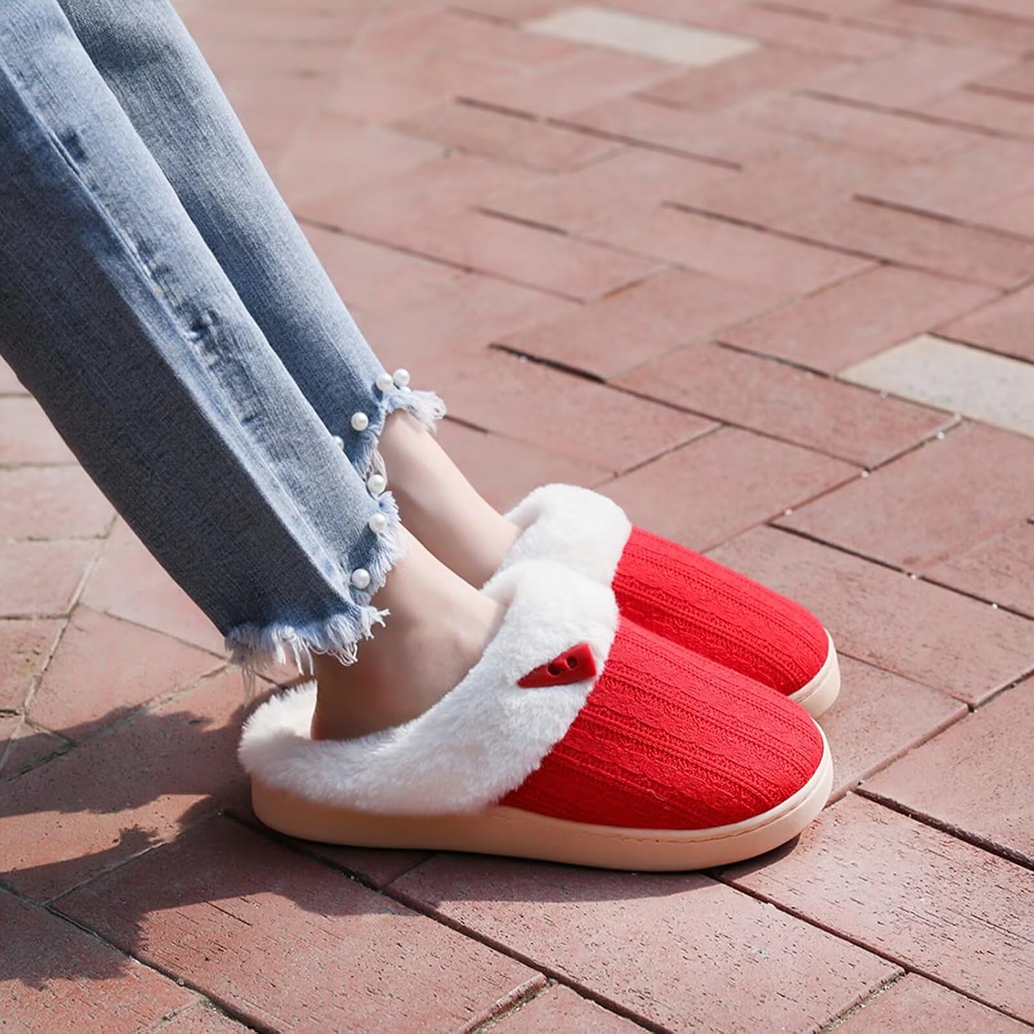 Christmas Fuzzy Plush Non Slip Indoor Slippers For Women