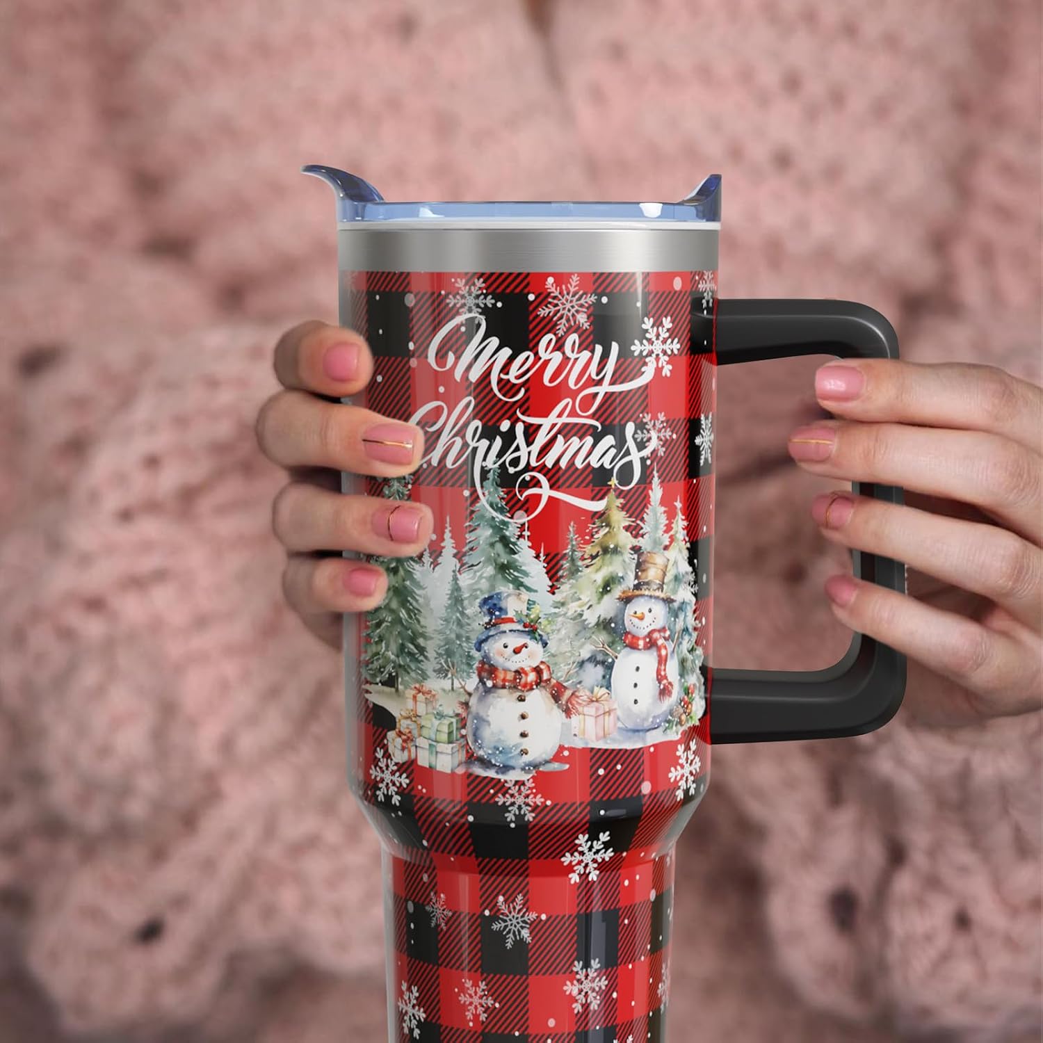40 oz Christmas Snowman Stainless Steel Insulated Tumbler with Handle and Straw