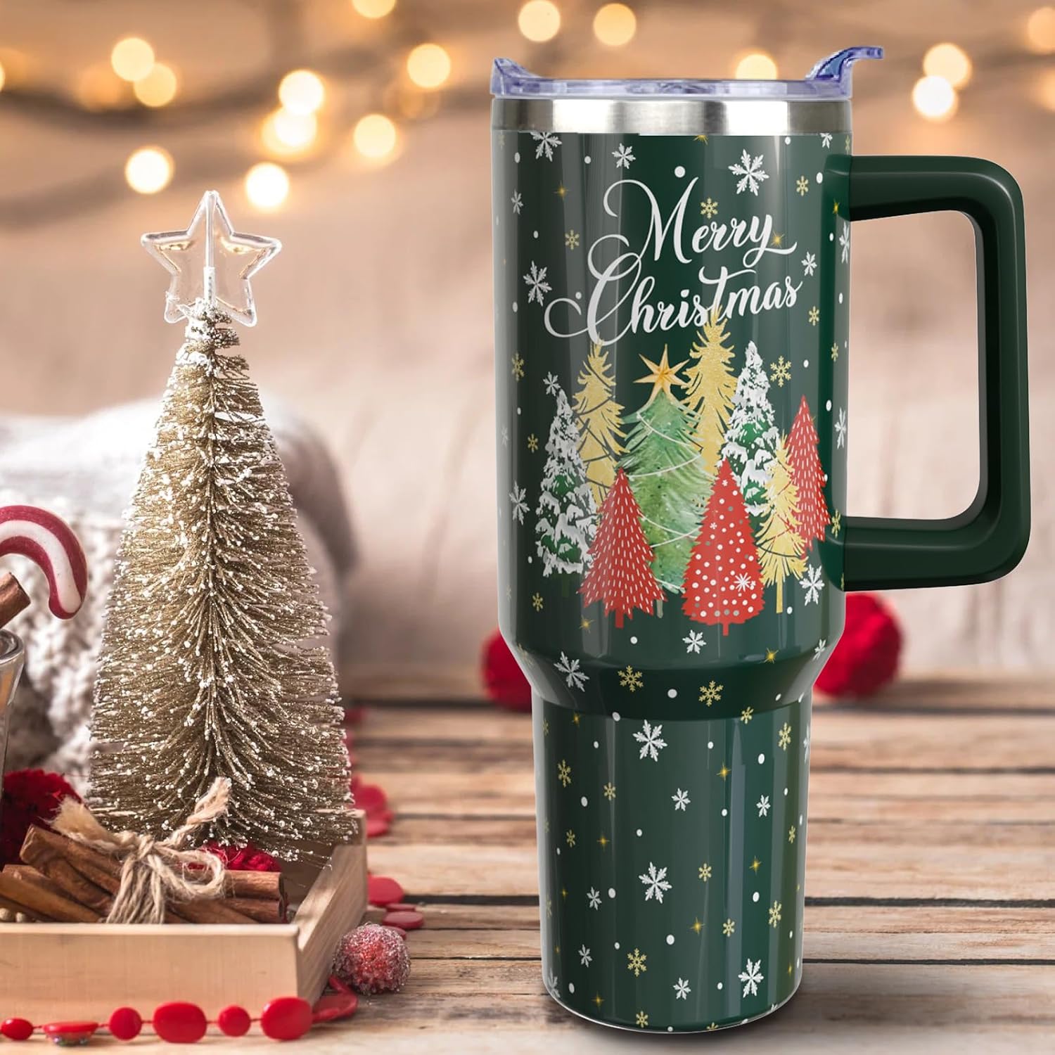 40 oz Christmas Snowman Stainless Steel Insulated Tumbler with Handle and Straw