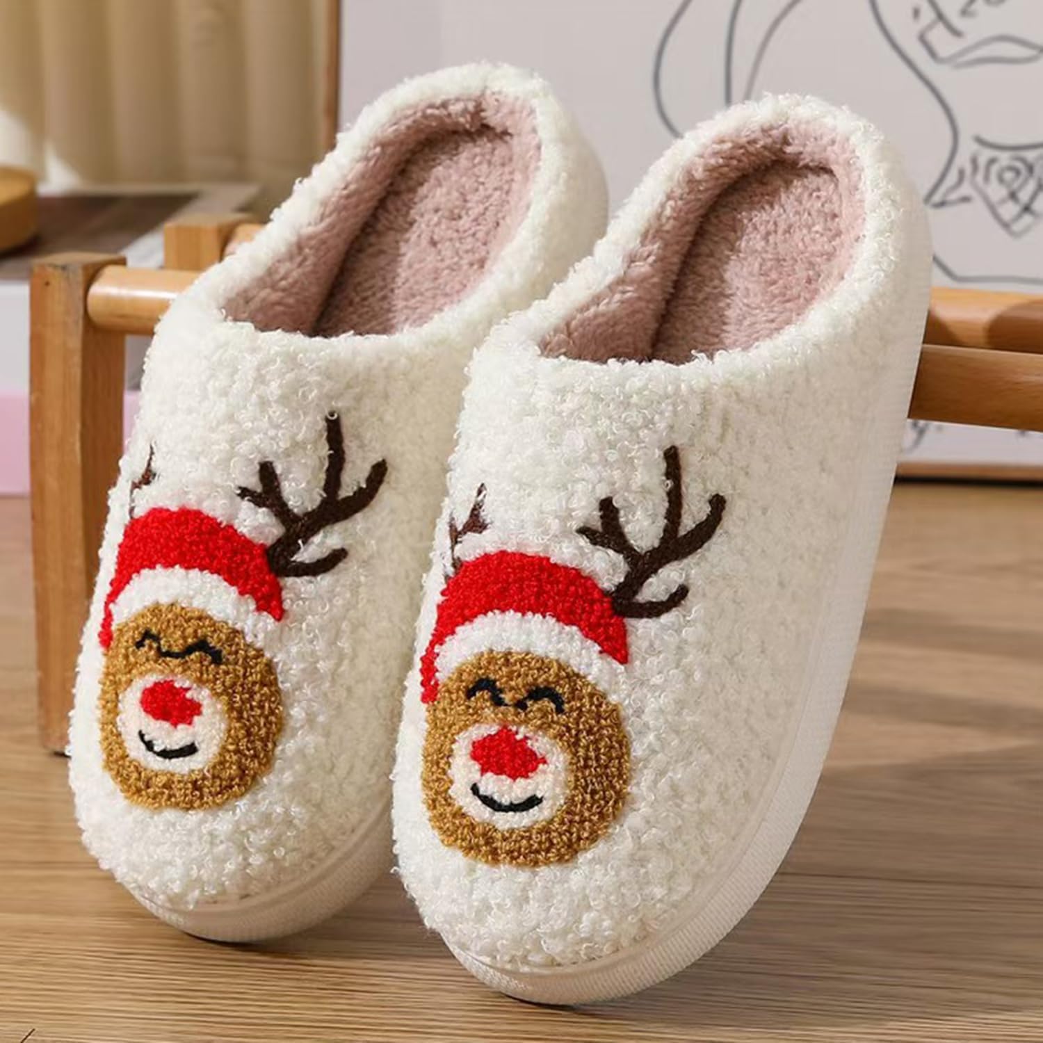 Christmas Plush House Indoor Outdoor Slippers for Women and Men