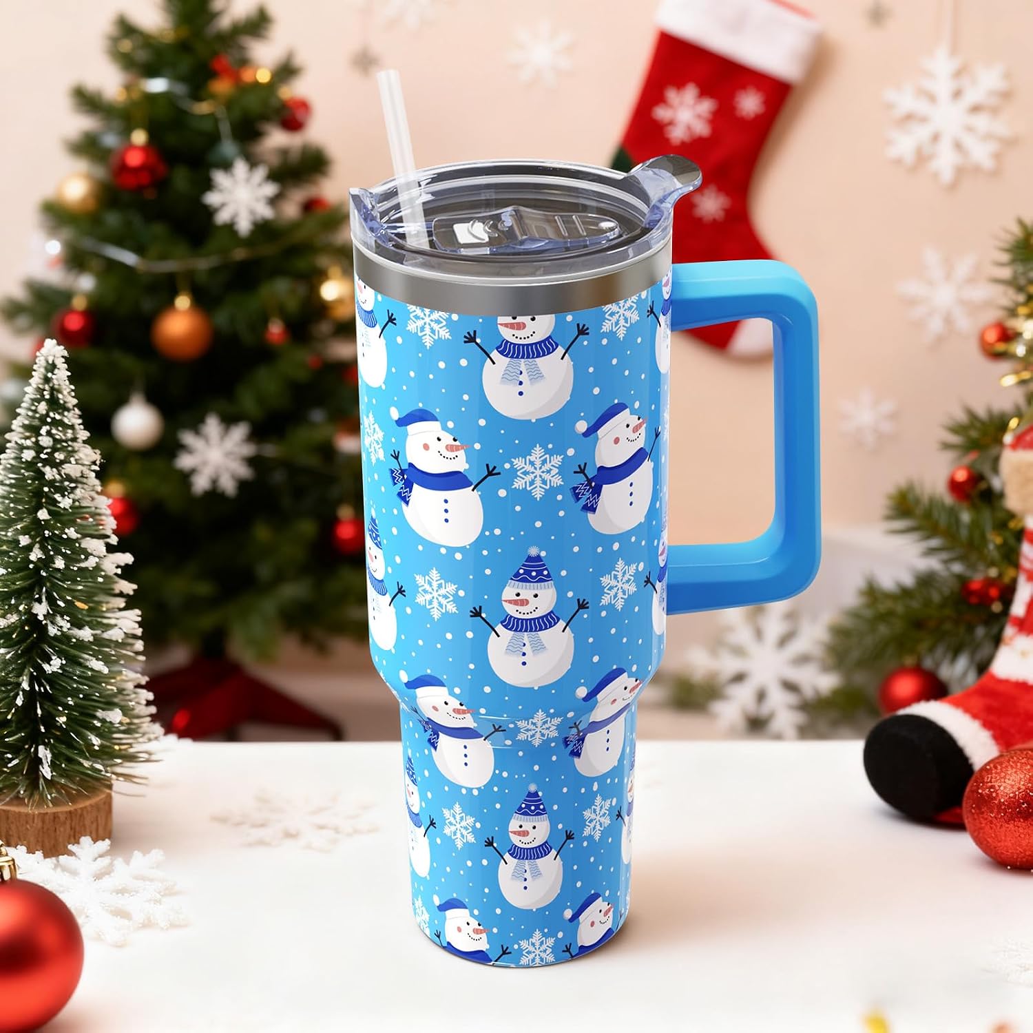 40 oz Christmas Insulated Tumbler with Handle Lid and Straw