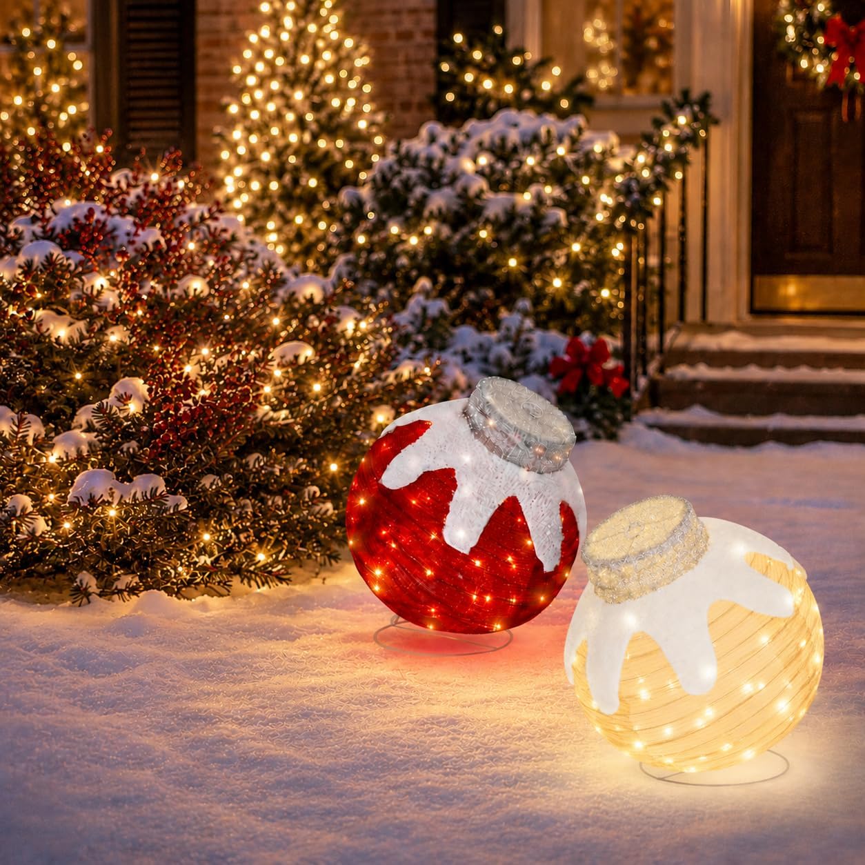 2 Piece Lighted Christmas Ball Ornaments with LED Lights for Outdoor Decor
