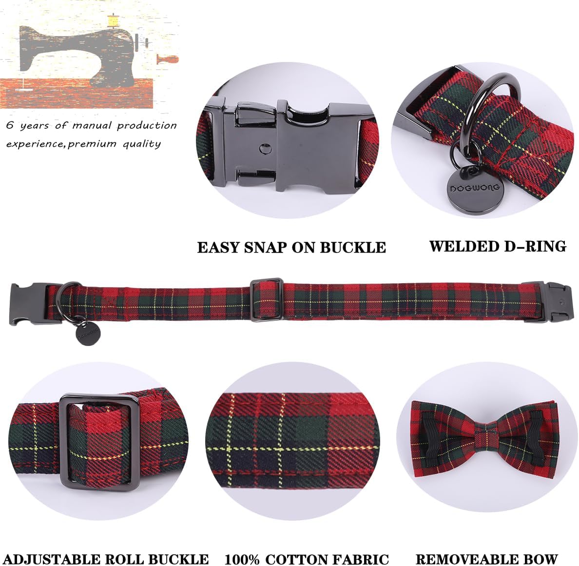 Christmas Themed Adjustable Dog Collar With Bowtie