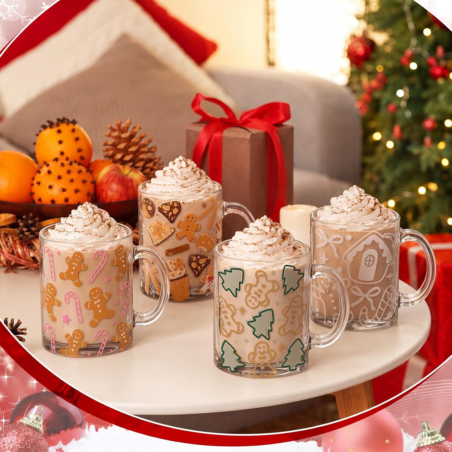 4 Pieces Christmas Glass Coffee Mugs