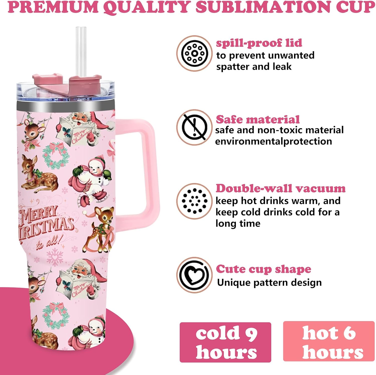 40 oz Christmas Santa Reindeer Stainless Steel Travel Tumbler with Straw