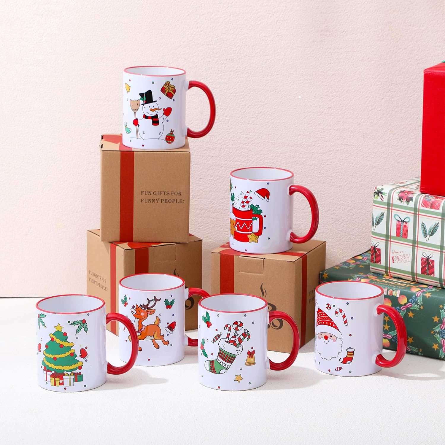 6 Pieces Christmas Printed Coffee Mugs