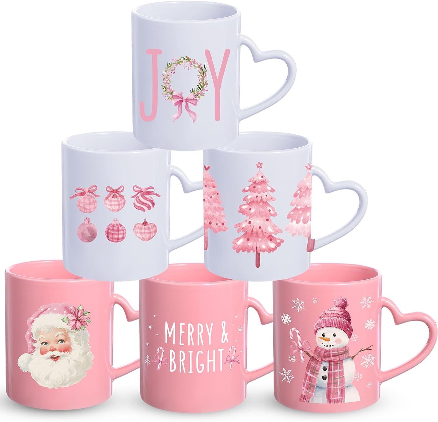 Pack Of 6 Santa Snowman Themed 10 Oz Coffee Cups