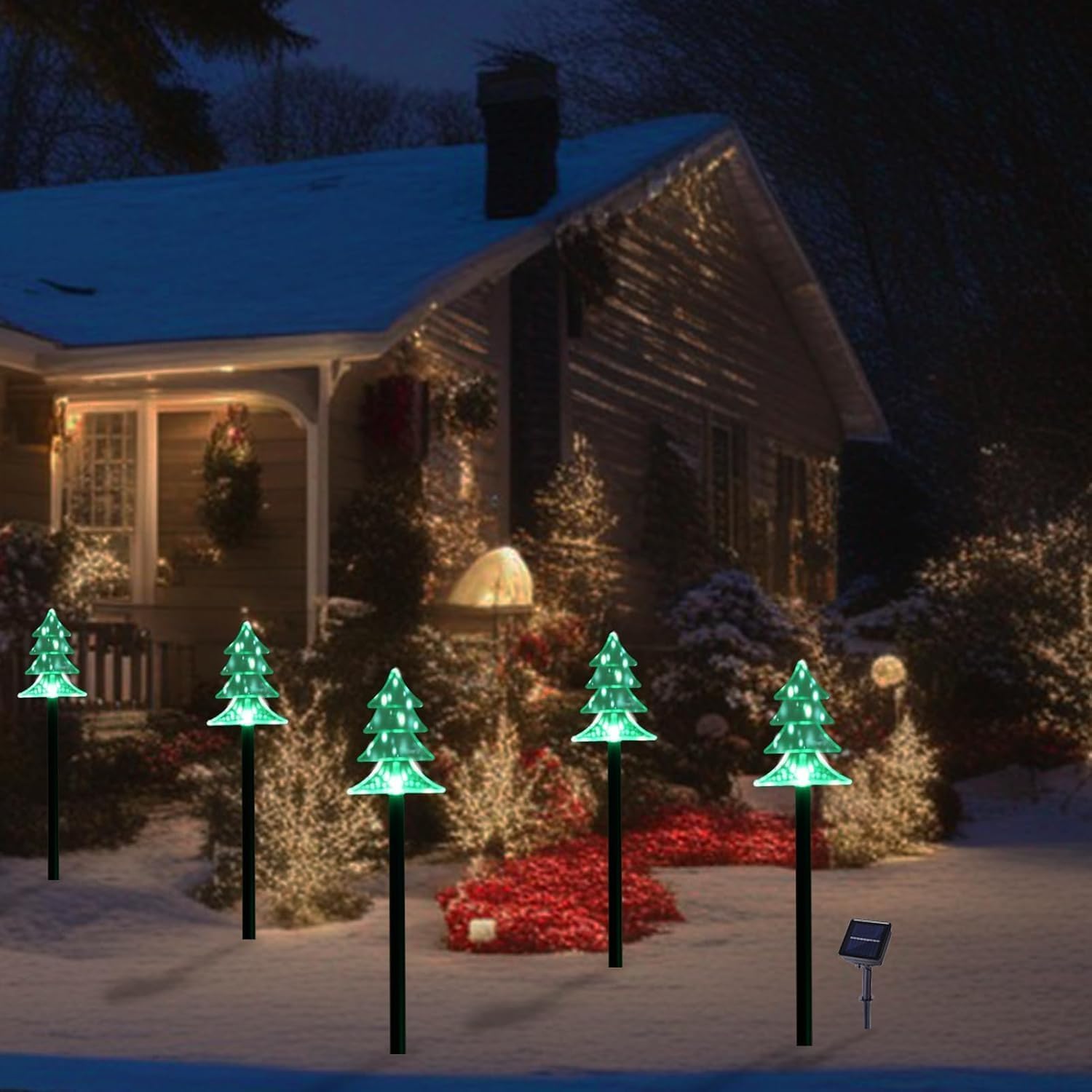 5 Piece Solar Christmas Tree Pathway Lights for Outdoor Decor