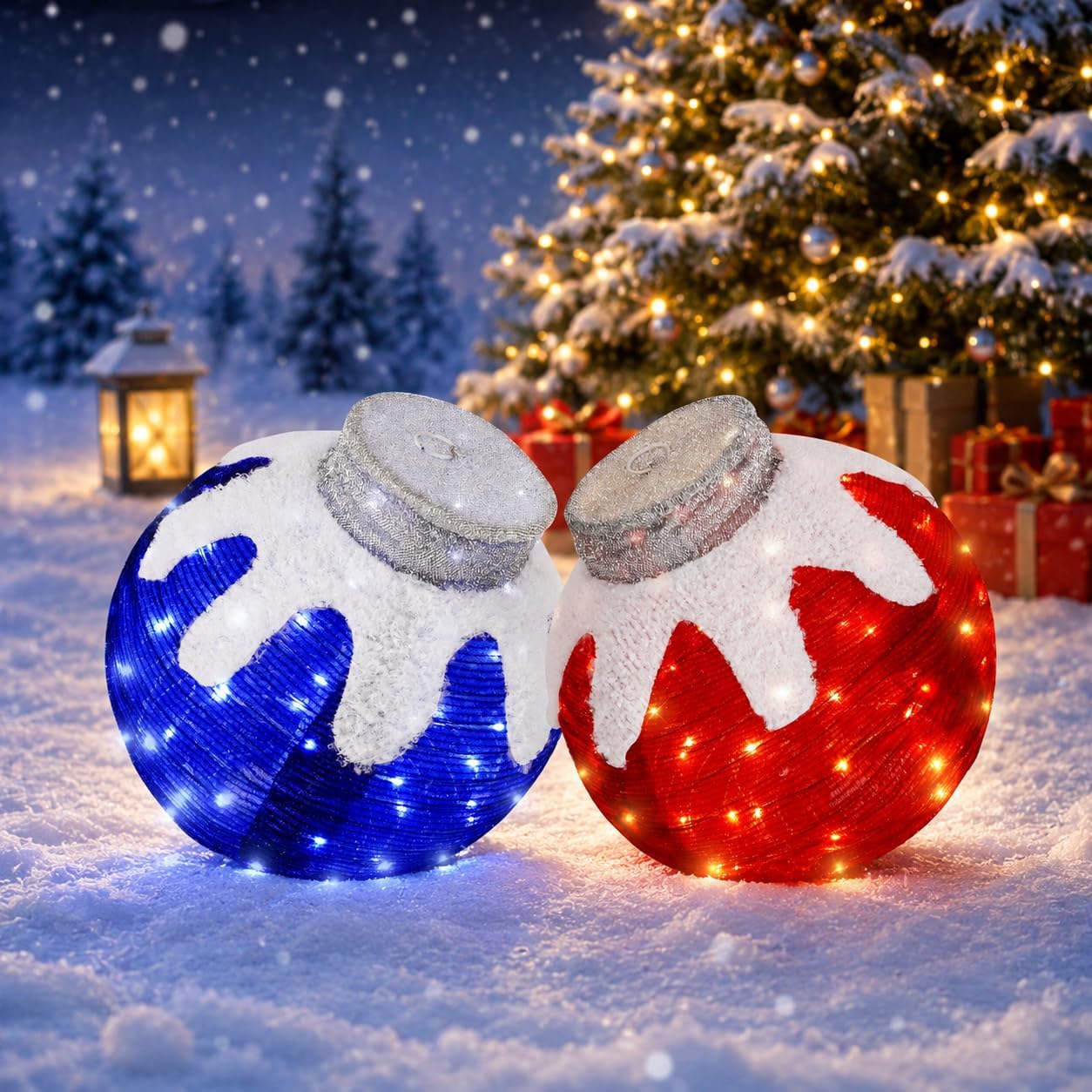 2 Piece Lighted Christmas Ball Ornaments with LED Lights for Outdoor Decor