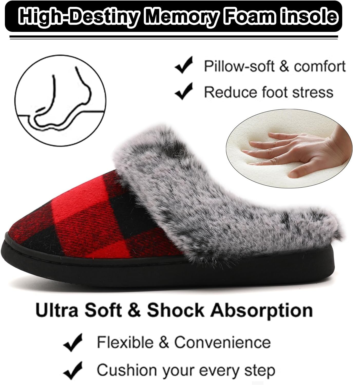 Christmas Checkered Themed Non Slip Fuzzy Faux Fur Indoor Slippers For Men And Women