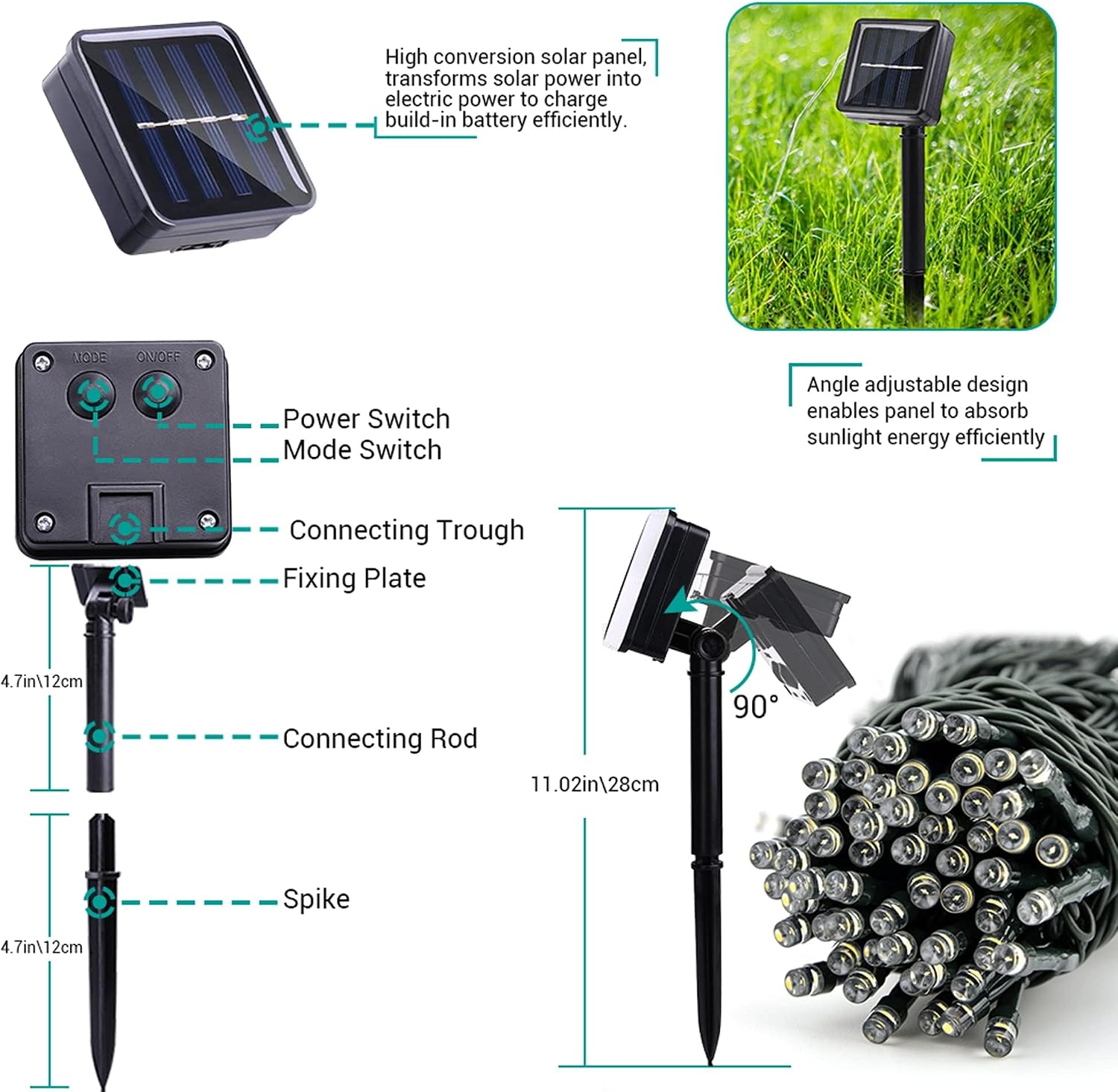 Solar String Lights 39FT 100 LED Waterproof Outdoor Lights