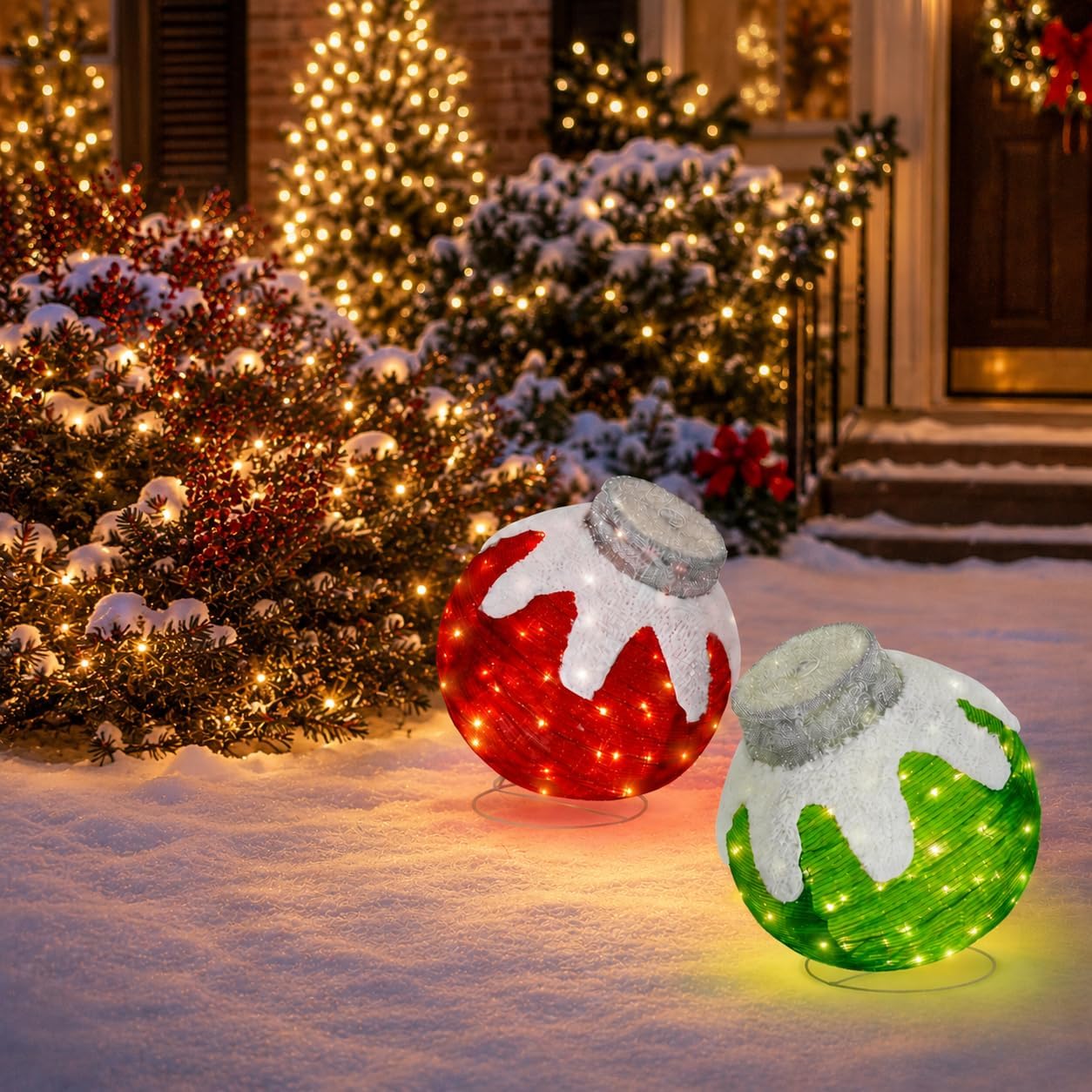 2 Piece Lighted Christmas Ball Ornaments with LED Lights for Outdoor Decor