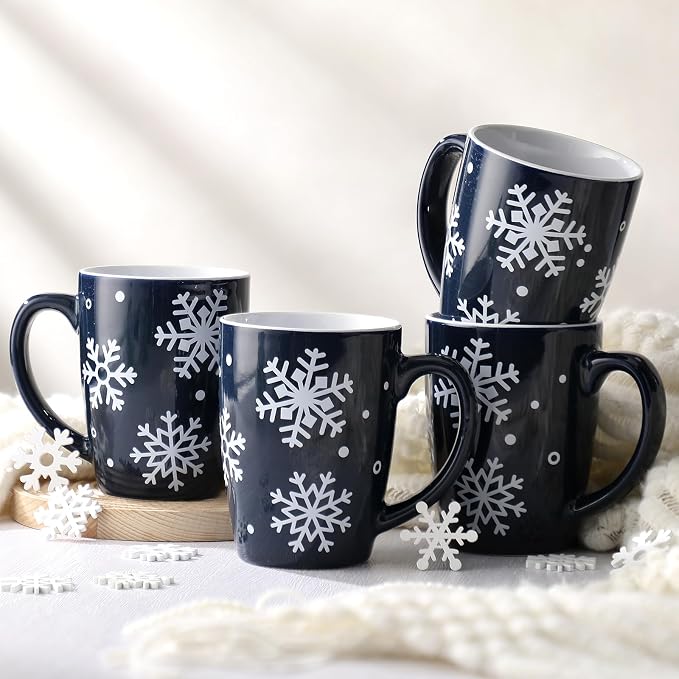 4 Pieces Snowflake Coffee Mugs For Men And Women