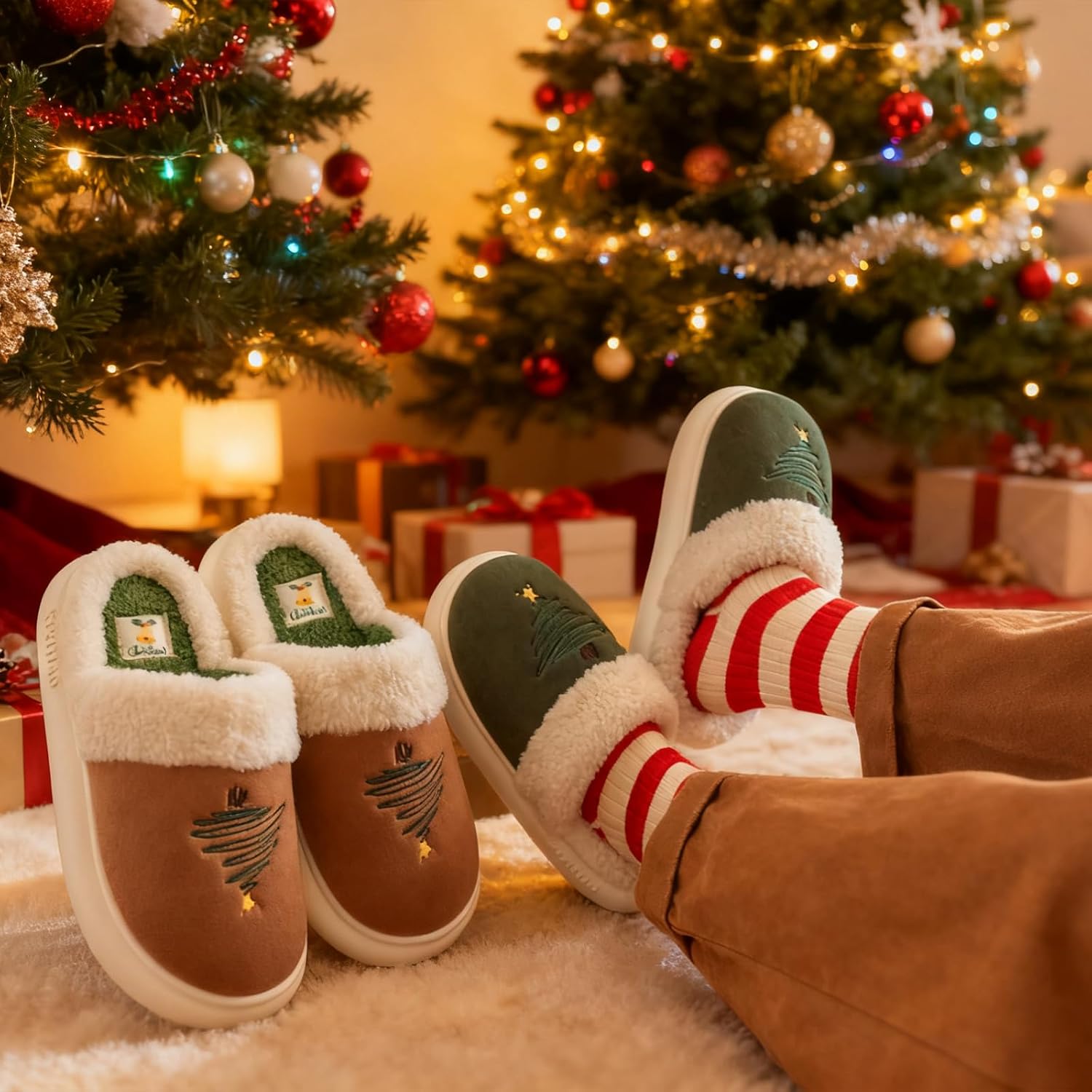 Christmas Family Holiday Slippers Warm Cozy House Shoes