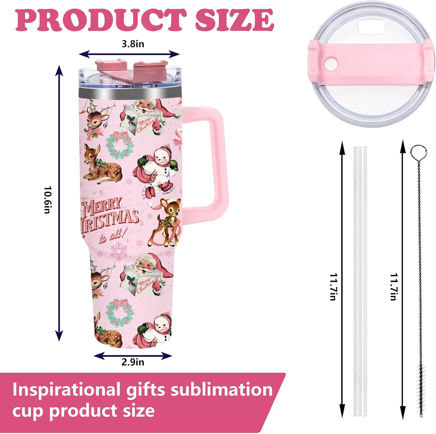 40 oz Christmas Santa Reindeer Stainless Steel Travel Tumbler with Straw