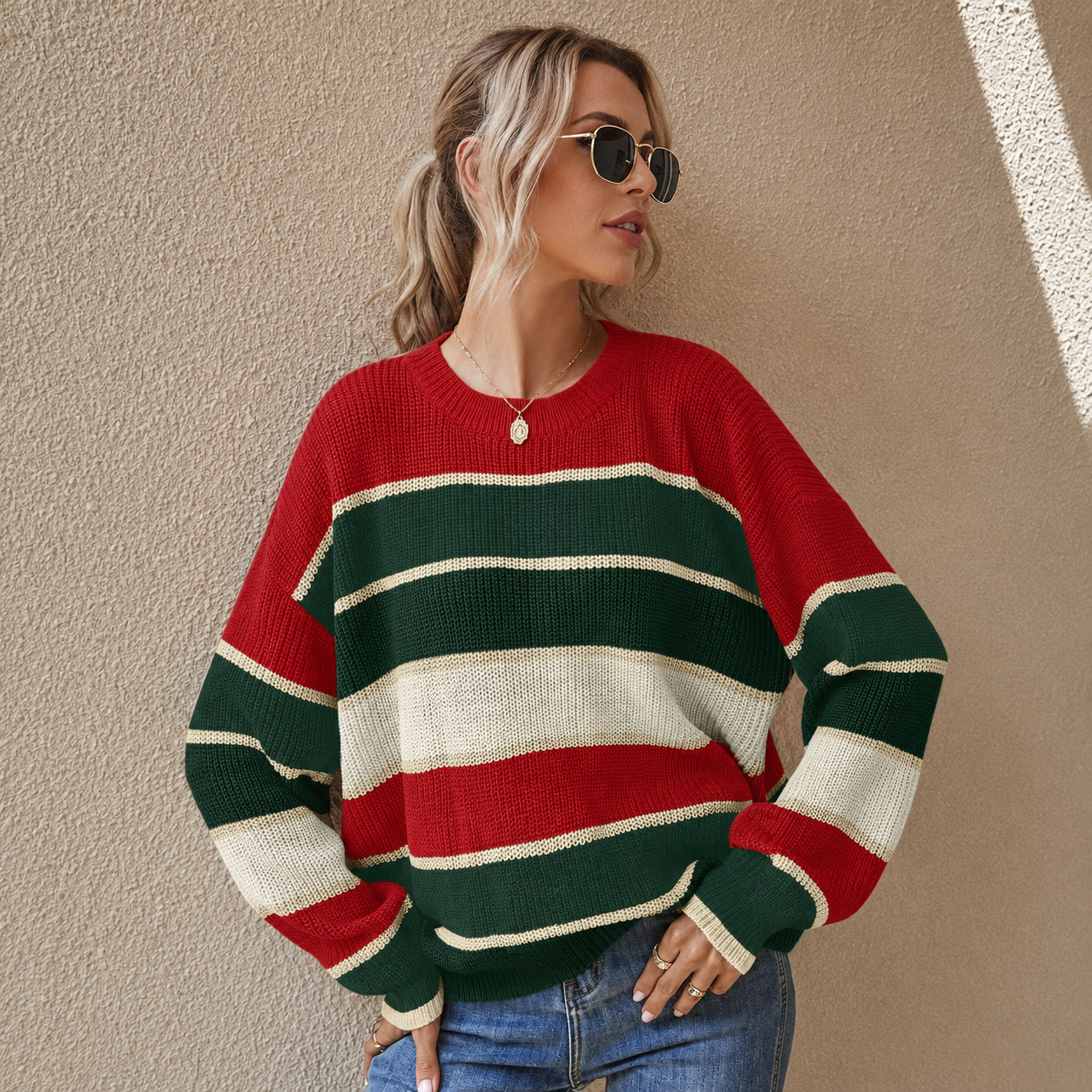 Color Block Fall Winter Christmas Pullover Sweater For Women