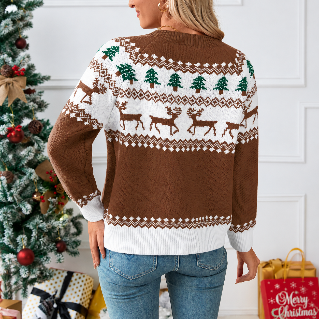 Christmas Themed Holiday Season Knit Cardigan For Women