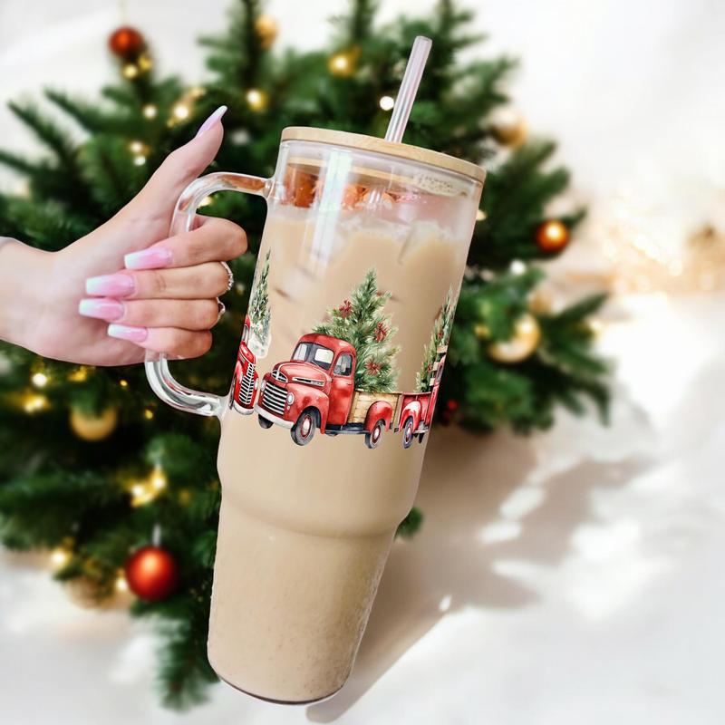 Christmas 40oz Glass Tumbler With Handle  