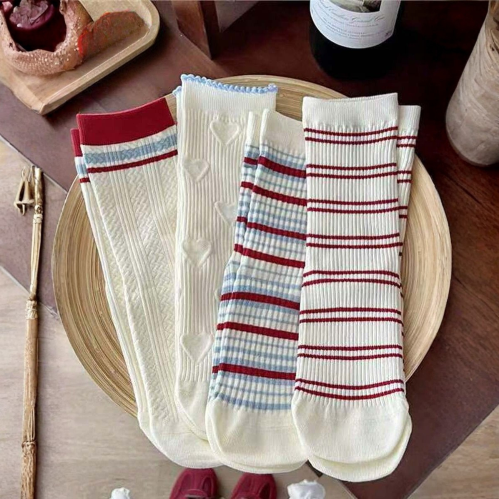 Pack of 4 Bow Mid Calf Crew Socks For Women