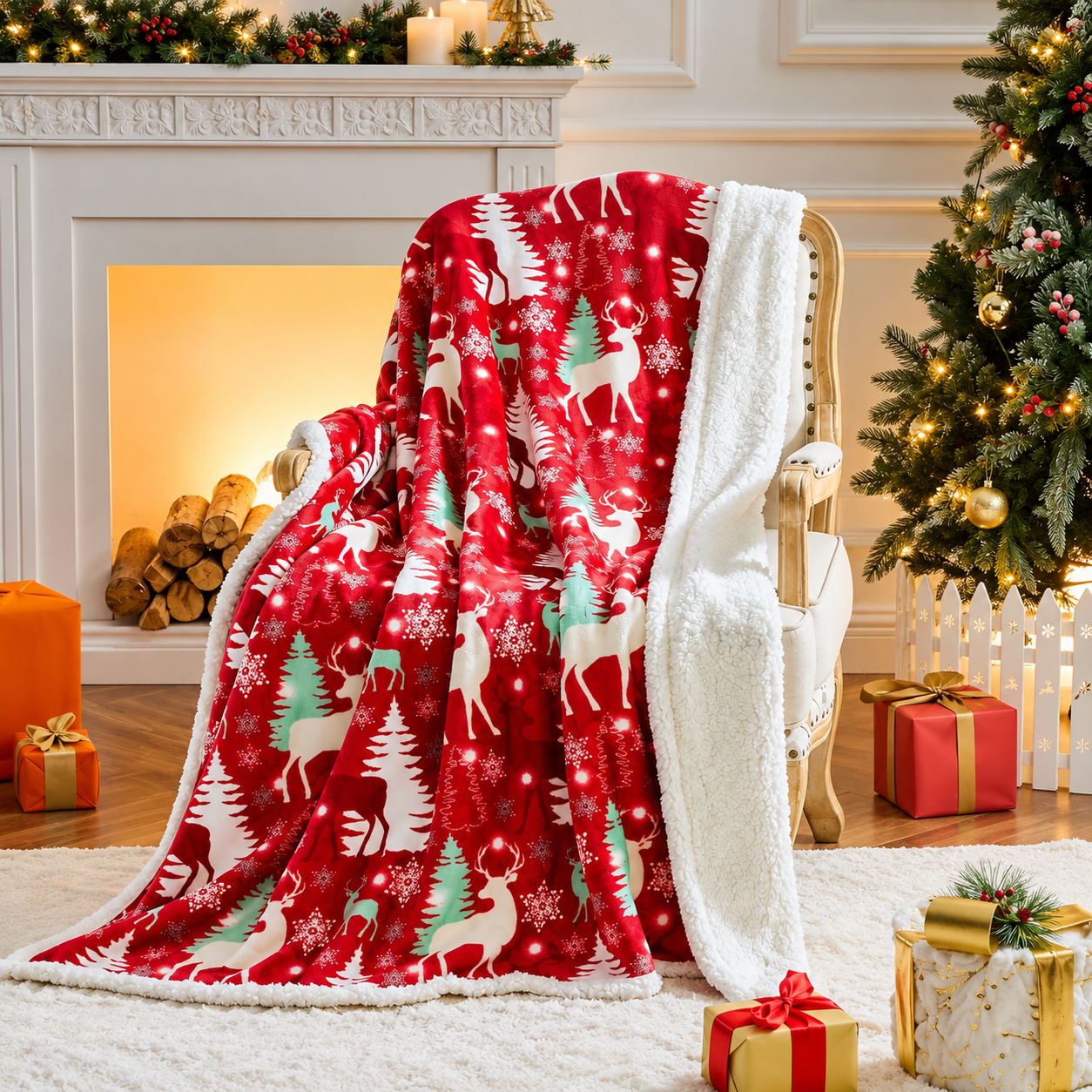 Fluffy Christmas Blanket For Sofa And Bed