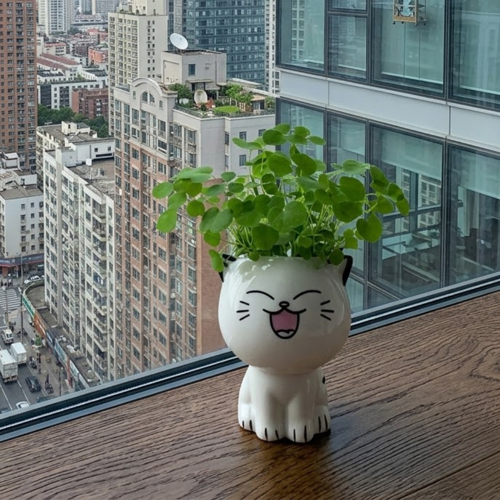 Ceramic Cat Flowerpot Vase For Desktop Decoration Gift