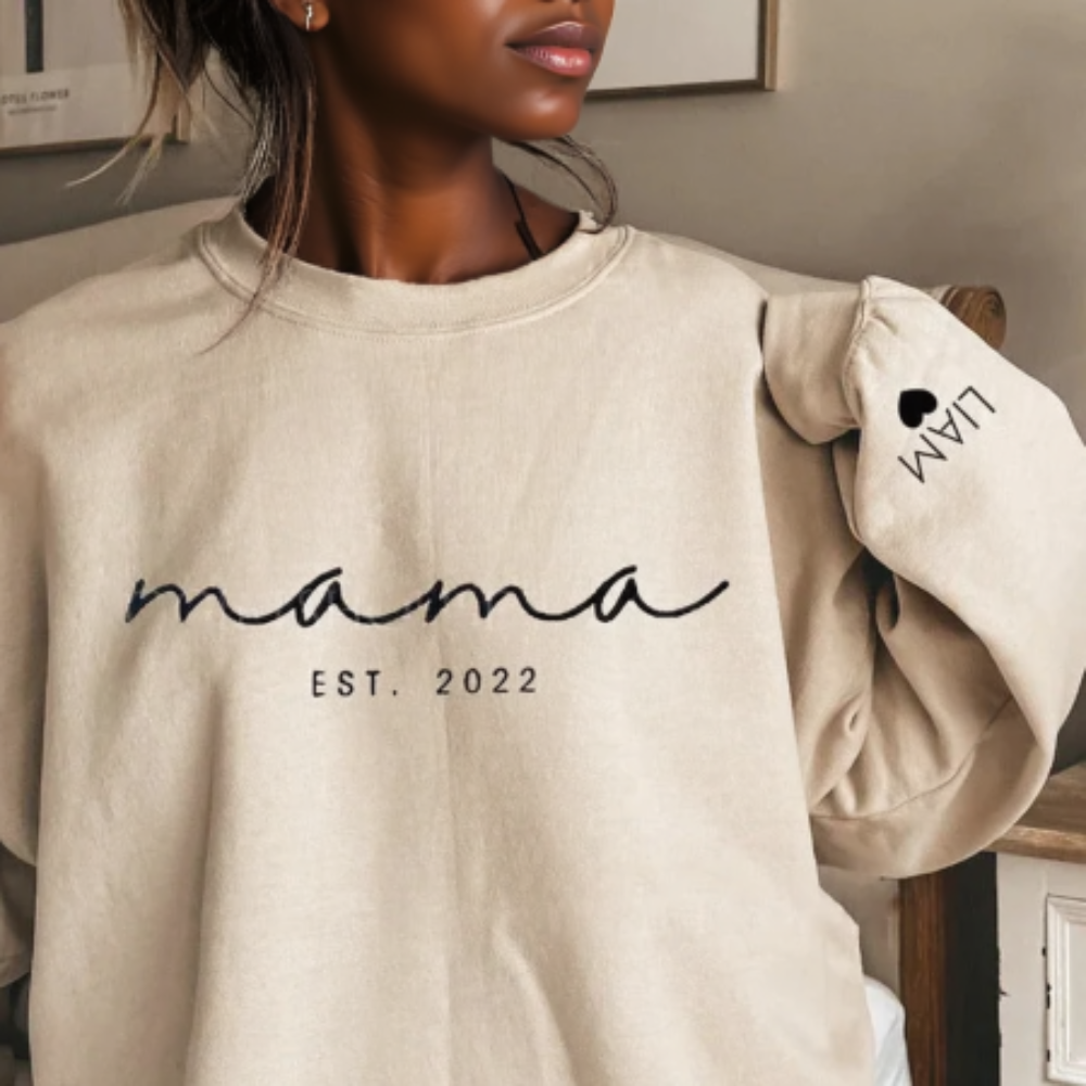 Personalized Mama Sweatshirt with Name on Sleeve