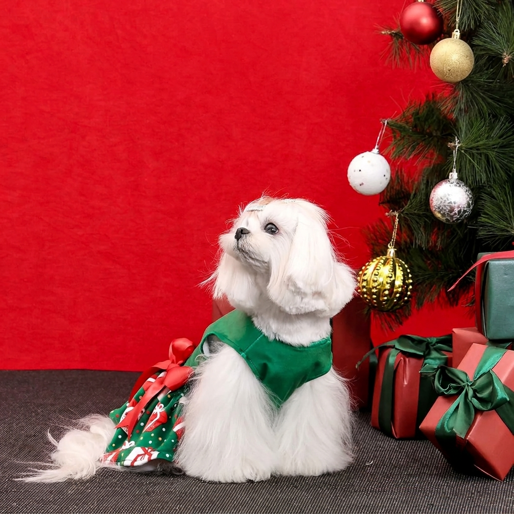 Christmas Printed Velvet Dress For Dogs  