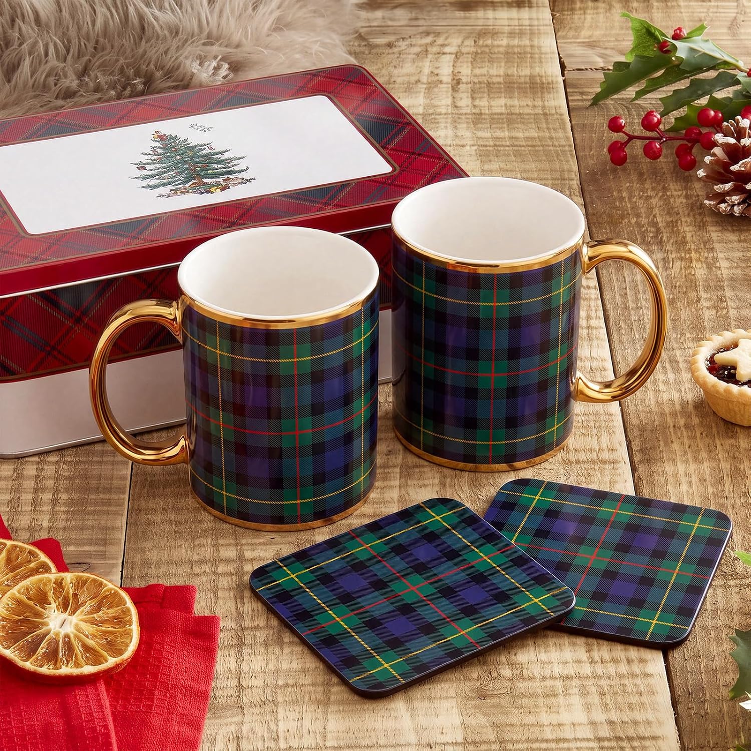 4 Pieces Christmas Plaid Coffee Mug Set For Men And Women