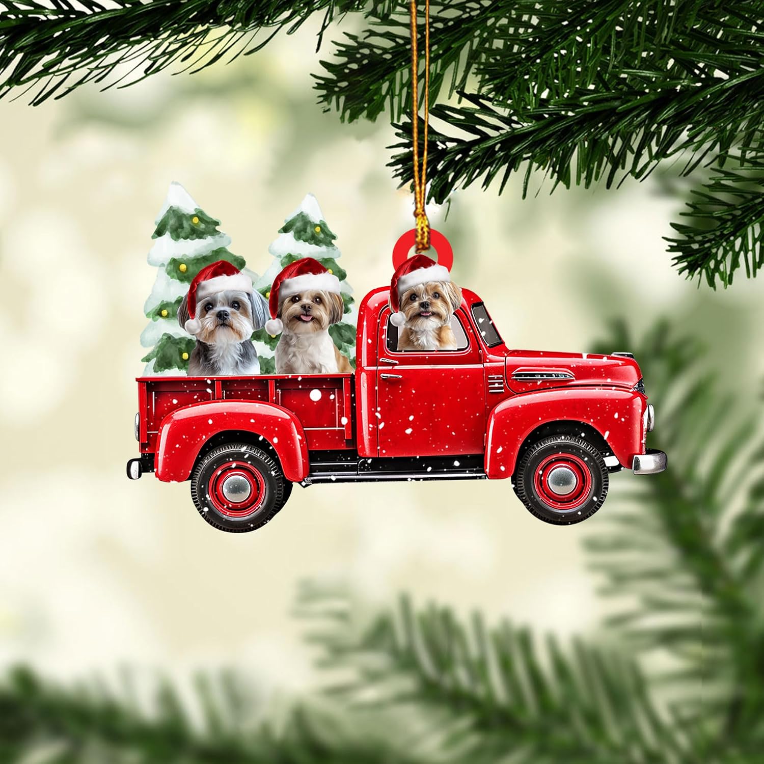 Christmas Hanging Ornament with String Lights for Car Mirror Decor
