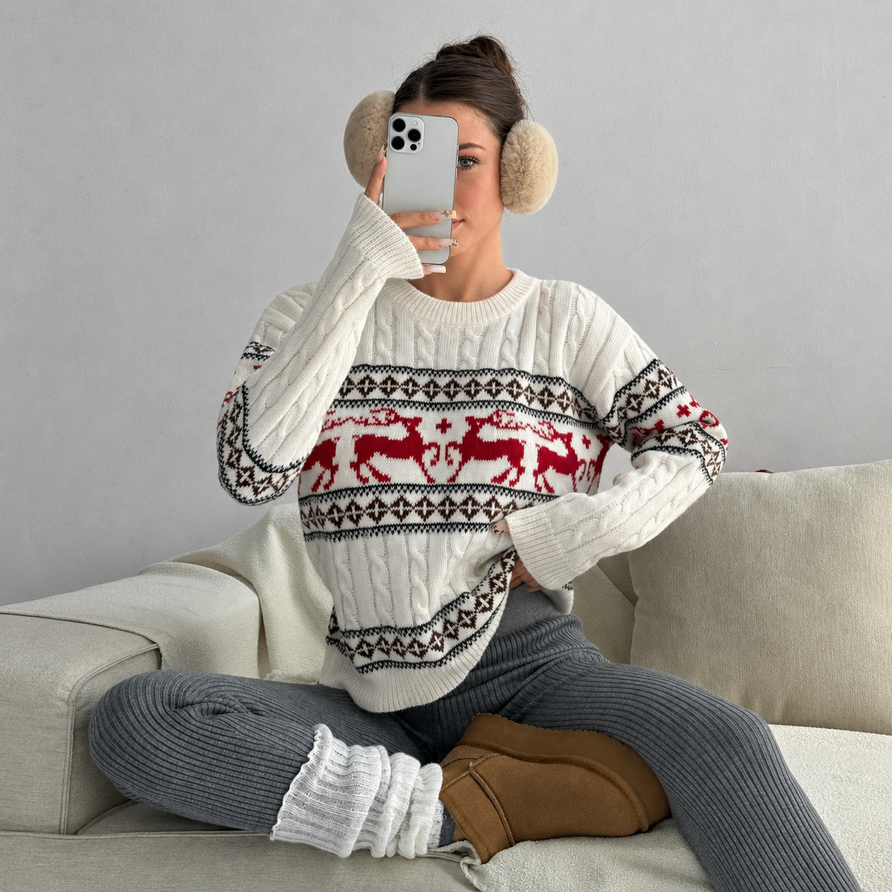 Casual Reindeer Geometric Pattern Sweater For Women
