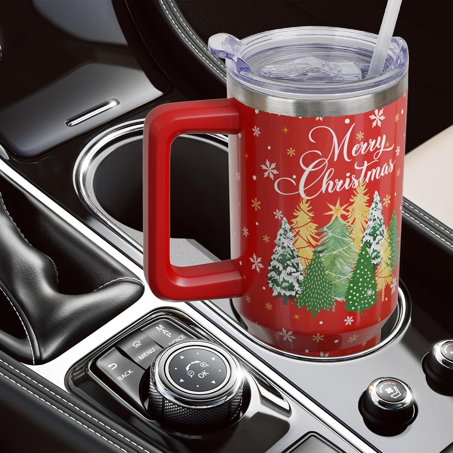 40 oz Christmas Snowman Stainless Steel Insulated Tumbler with Handle and Straw