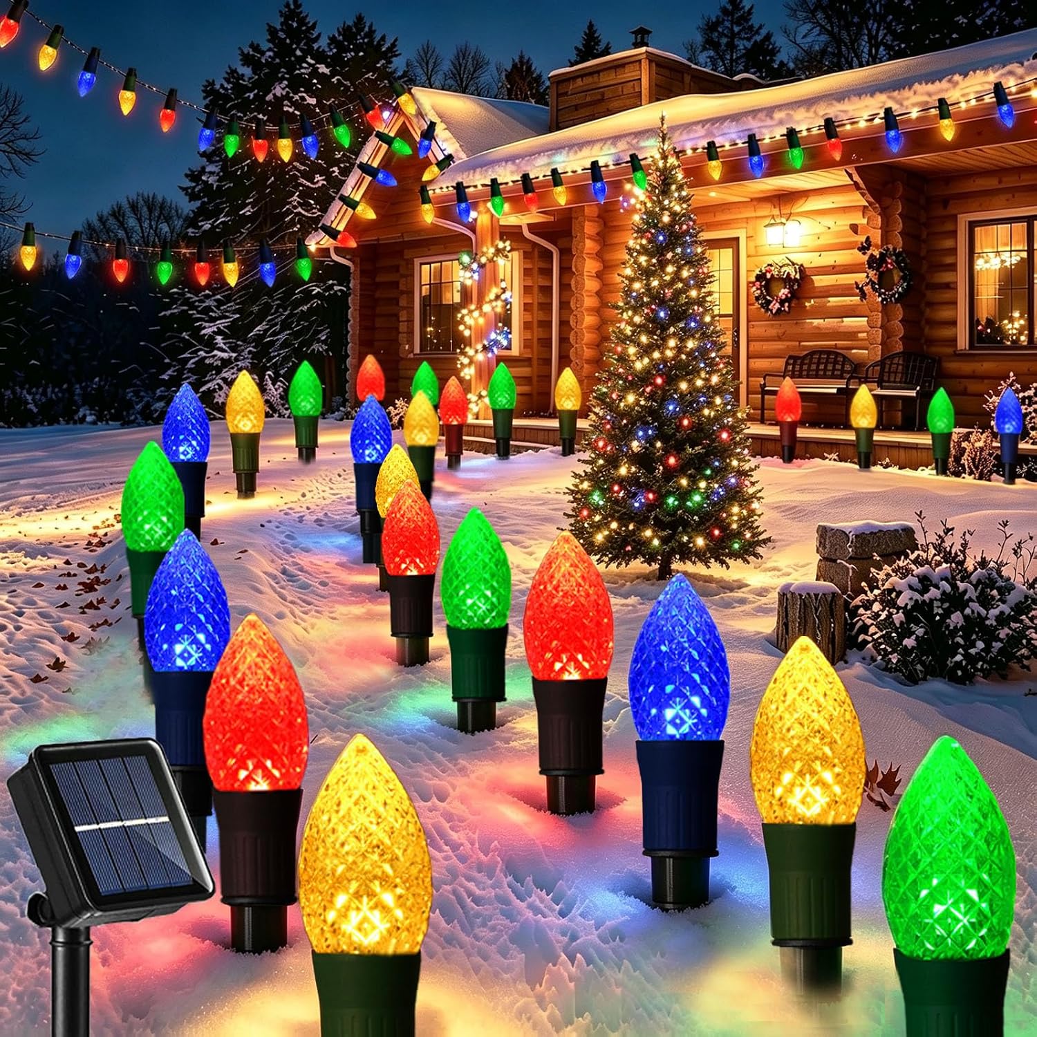 Solar Christmas Pathway String Lights with Stakes for Outdoor Decor