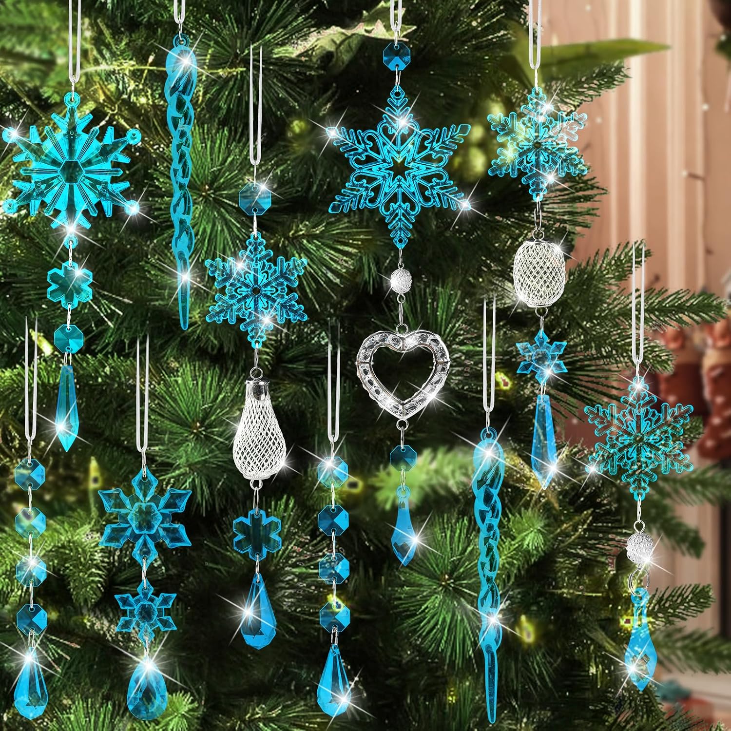 21 Piece Of Christmas Tree Ornaments Snowflake Hanging Decor Pendant Set