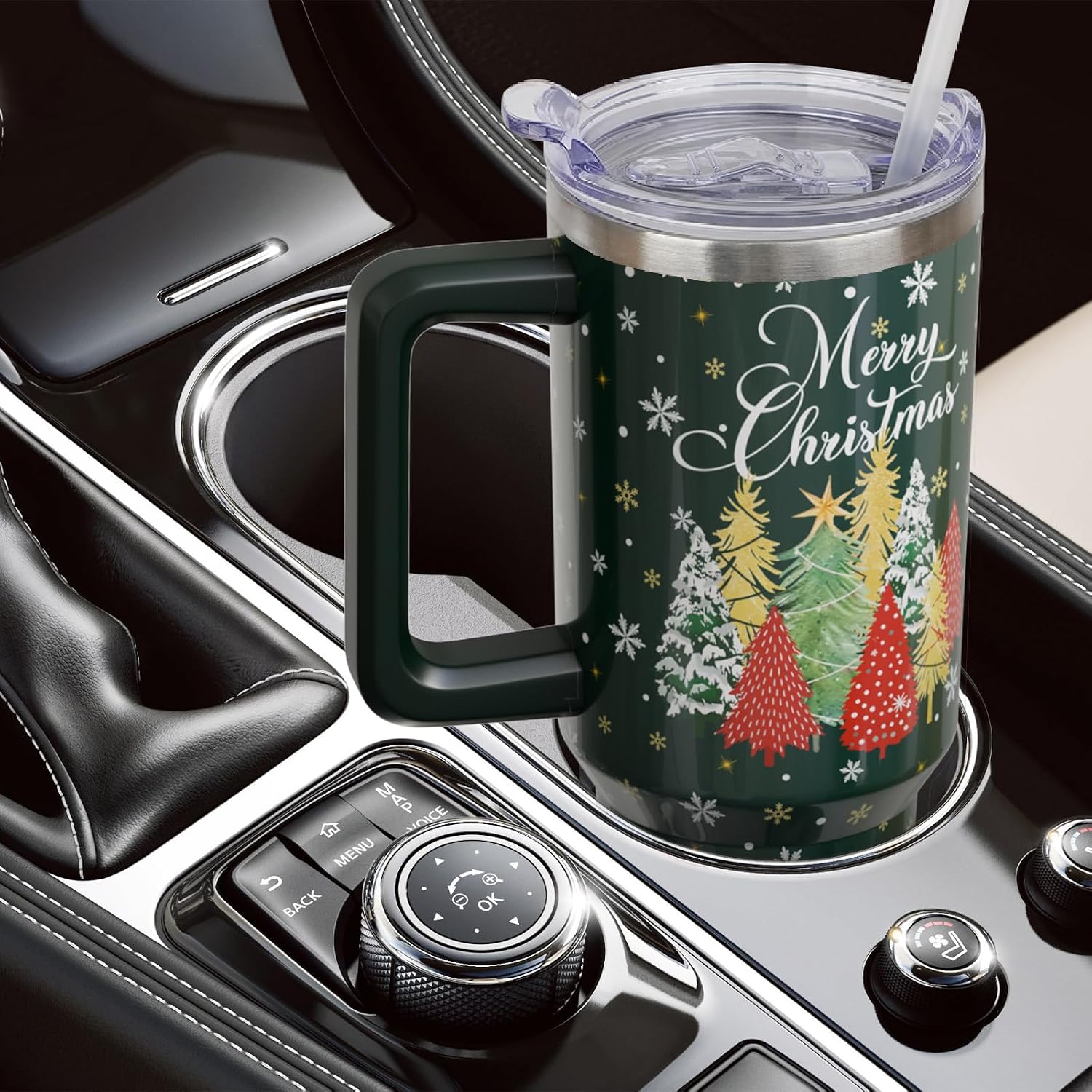 40 oz Christmas Snowman Stainless Steel Insulated Tumbler with Handle and Straw