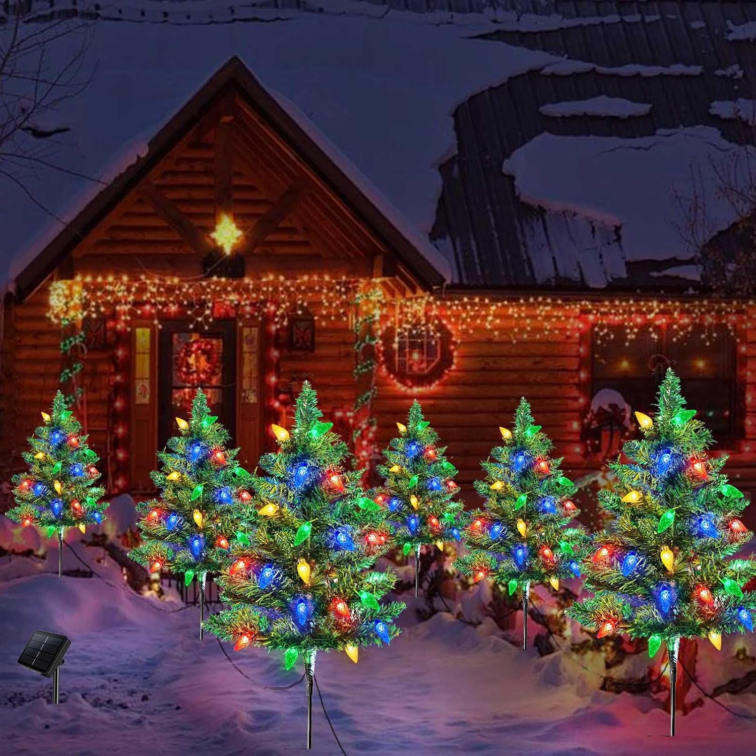 4 Set Solar Christmas Tree Lights for Outdoor Pathway and Garden Decor