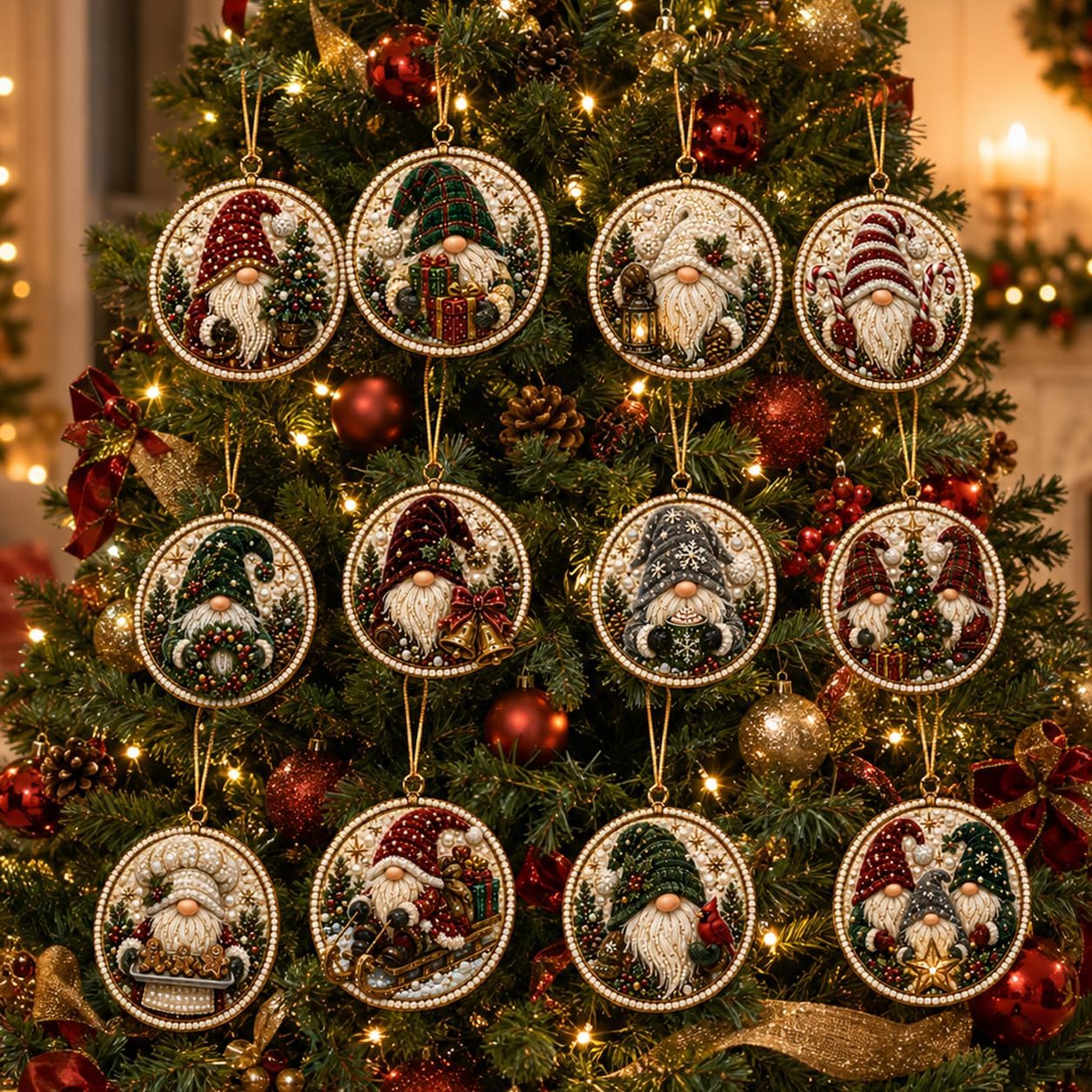 12 Piece Of Diamond Painting Christmas Ornaments DIY Craft Kit For Hanging Decor