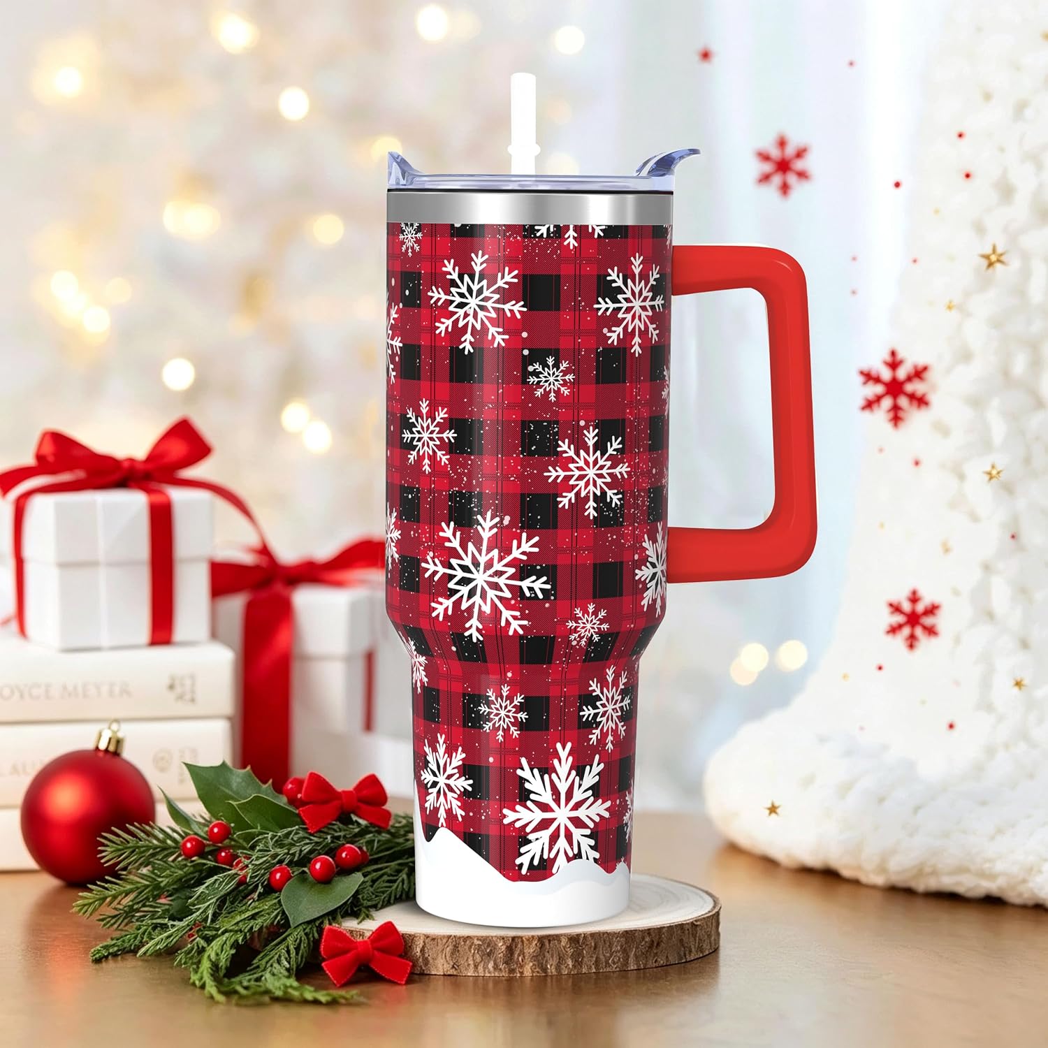 Christmas 40 oz Insulated Tumbler With Handle And Straw For Women