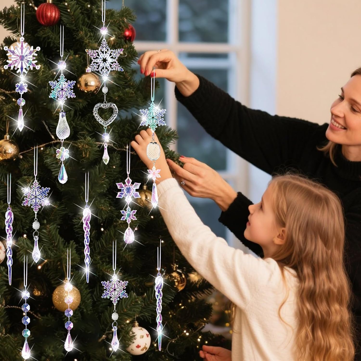 21 Piece Of Christmas Tree Ornaments Snowflake Hanging Decor Pendant Set