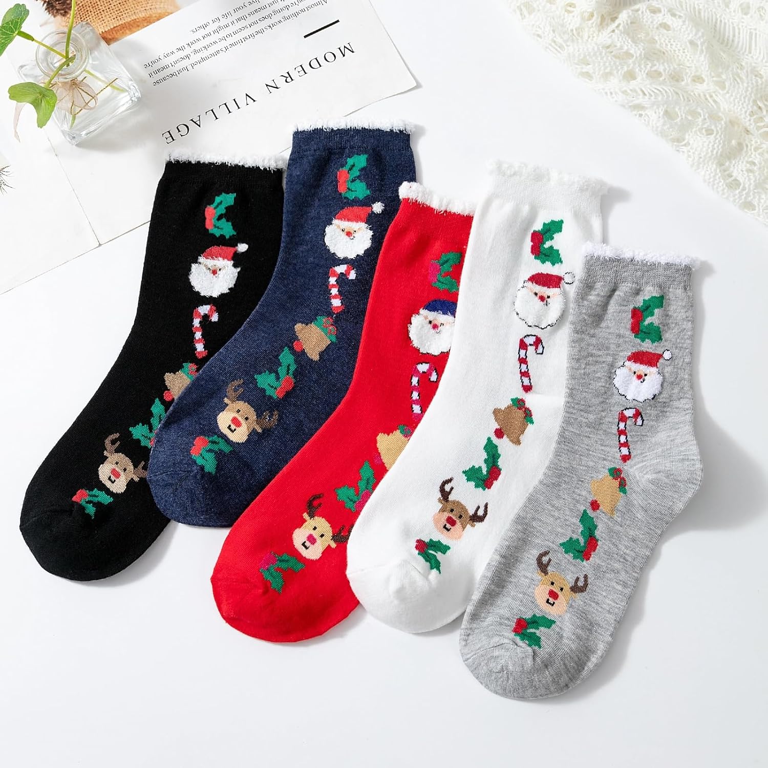 5 Pairs Casual Crew Socks Everyday Lightweight Socks for Women