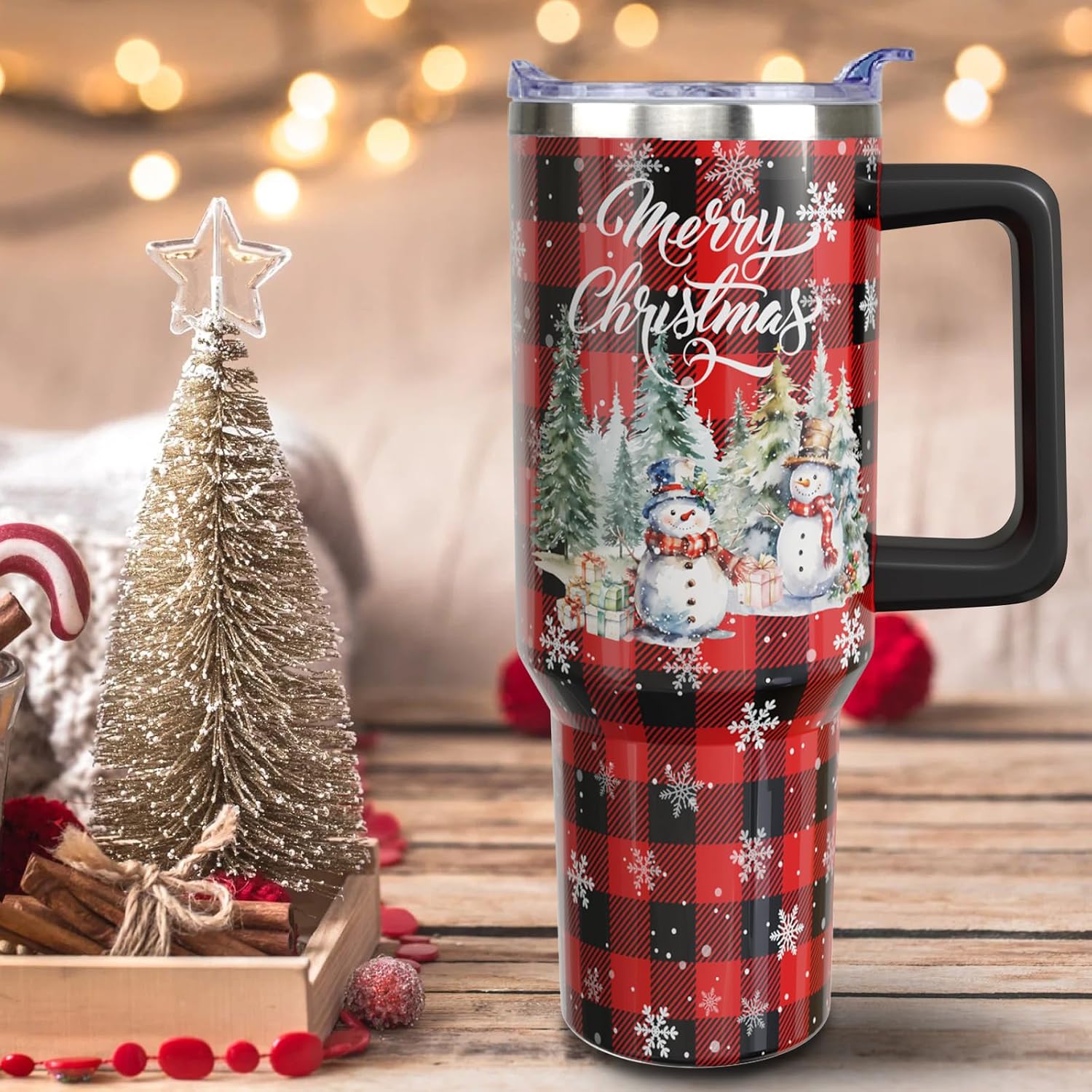 40 oz Christmas Snowman Stainless Steel Insulated Tumbler with Handle and Straw