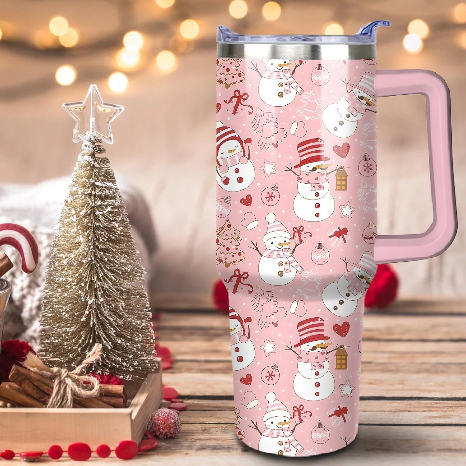 40 oz Christmas Snowman Stainless Steel Insulated Tumbler with Handle and Straw