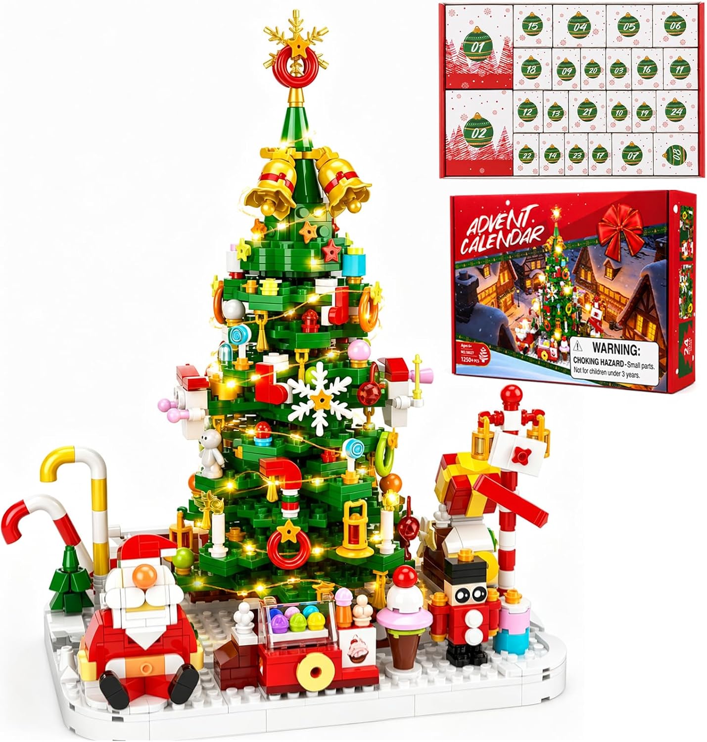 Christmas Tree Building Blocks Advent Calendar 2026 with Warm Light