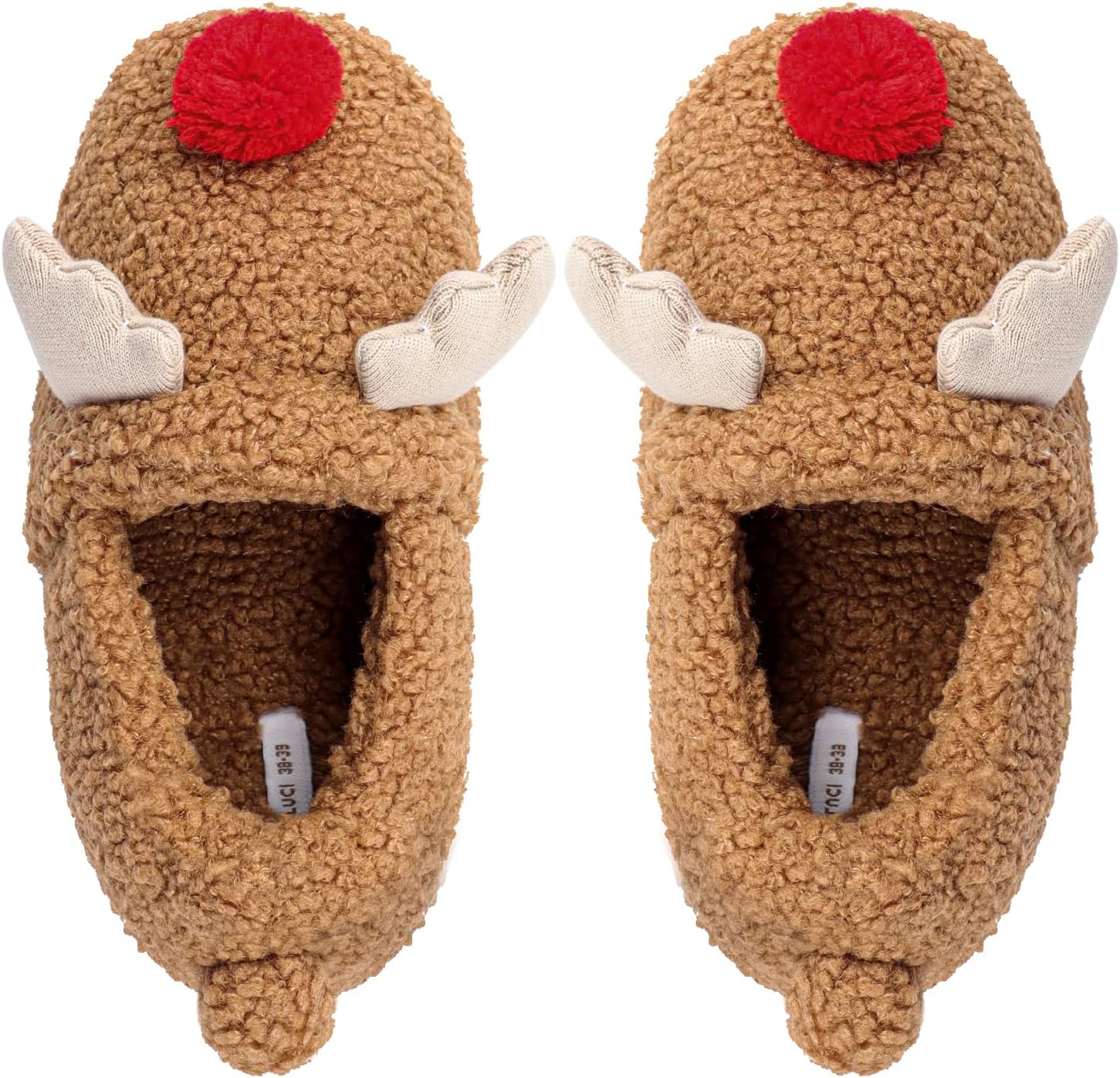Christmas Reindeer Antler Themed Plush Fuzzy Warm Indoor Slippers For Women